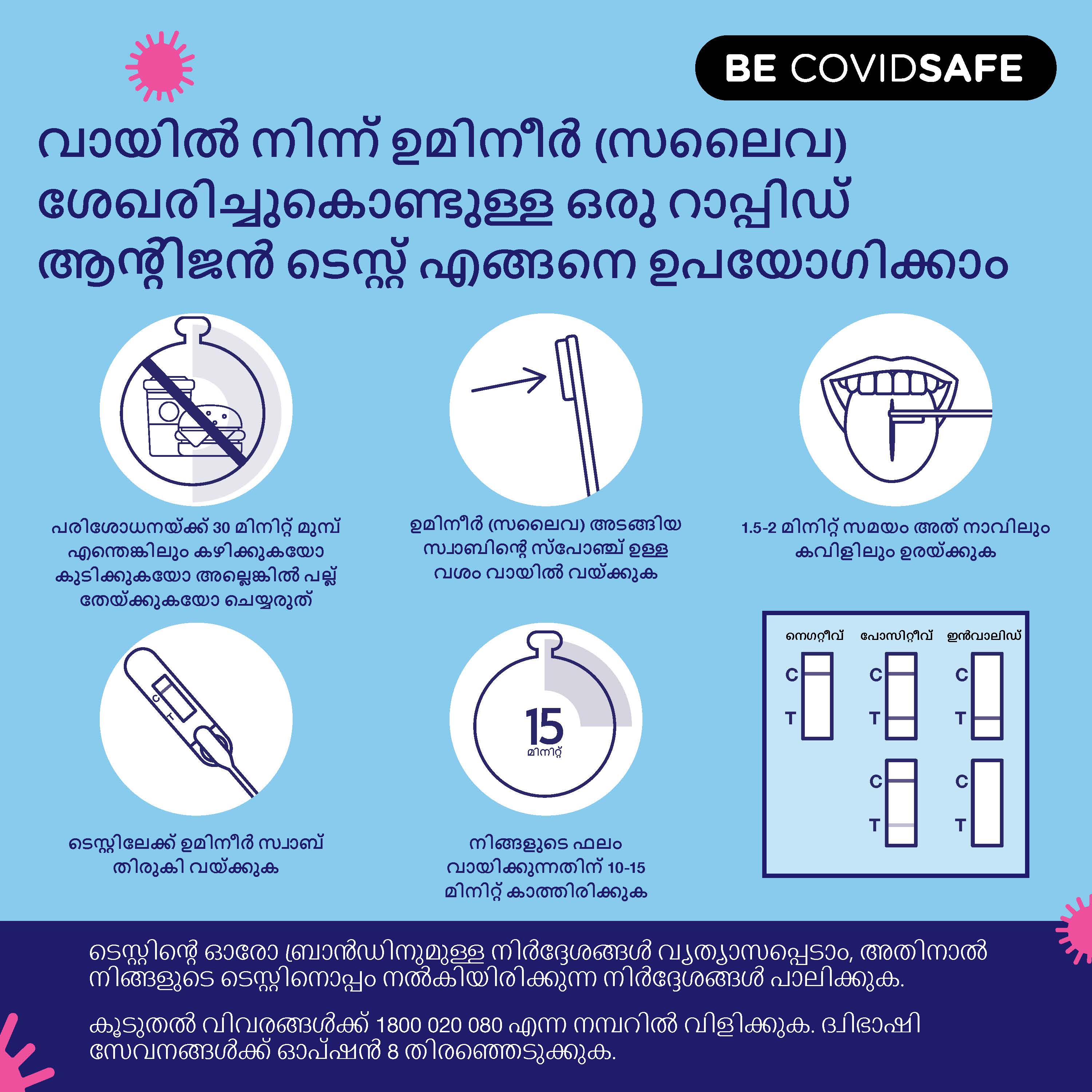 Coronavirus (COVID-19) – Social – വായിൽ നിന്ന് ഉമിനീർ (സലൈവ) ശേഖരിച്ചുകൊണ്ടുള്ള ഒരു റാപ്പിഡ് ആന്‍റിജൻ ടെസ്റ്റ് എങ്ങനെ ഉപയോഗിക്കാം (Rapid antigen oral saliva test)