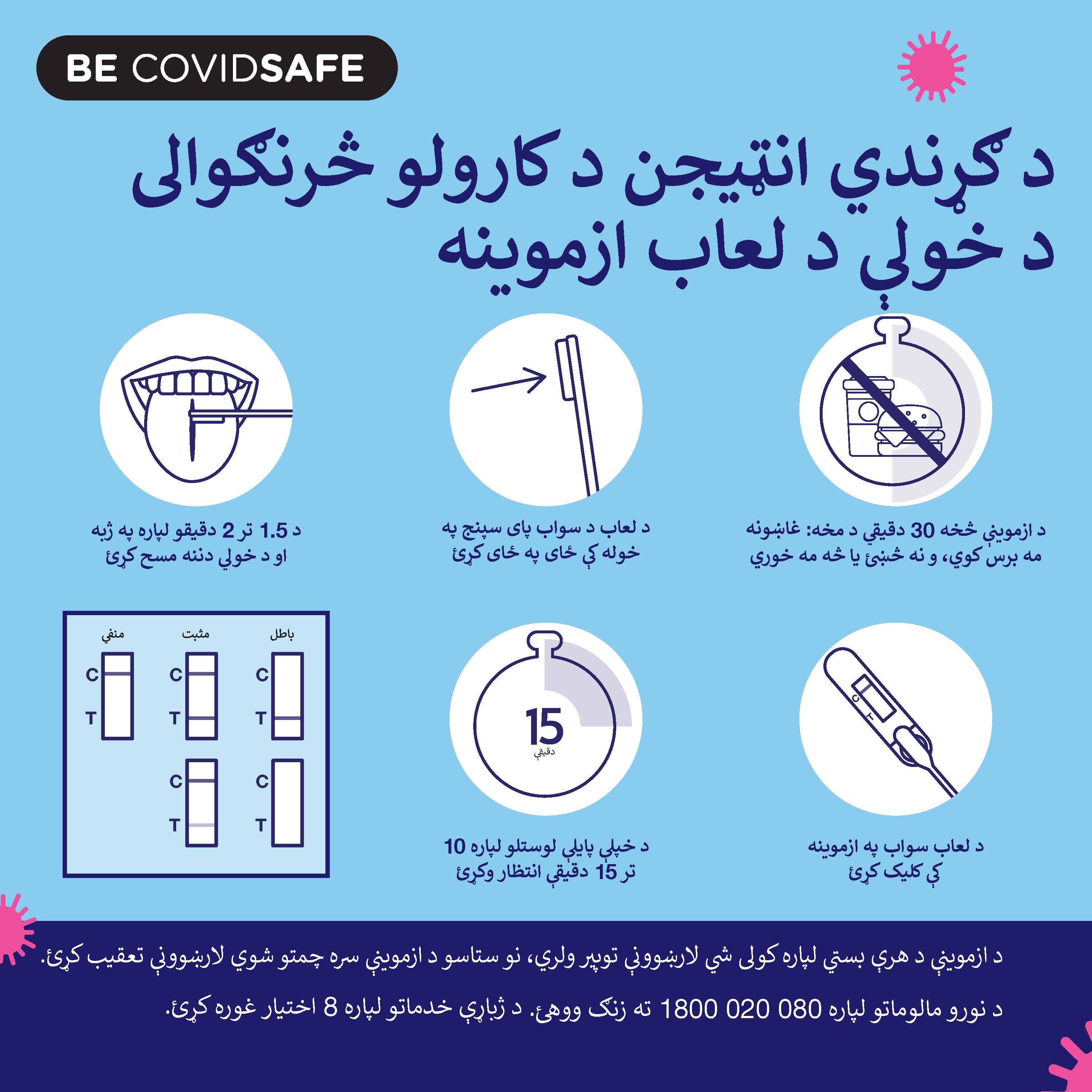 Coronavirus (COVID-19) – Social – د ګړندي انټيجن د کارولو څرنګوالی د خولې د لعاب ازموینه (Rapid antigen oral saliva test)