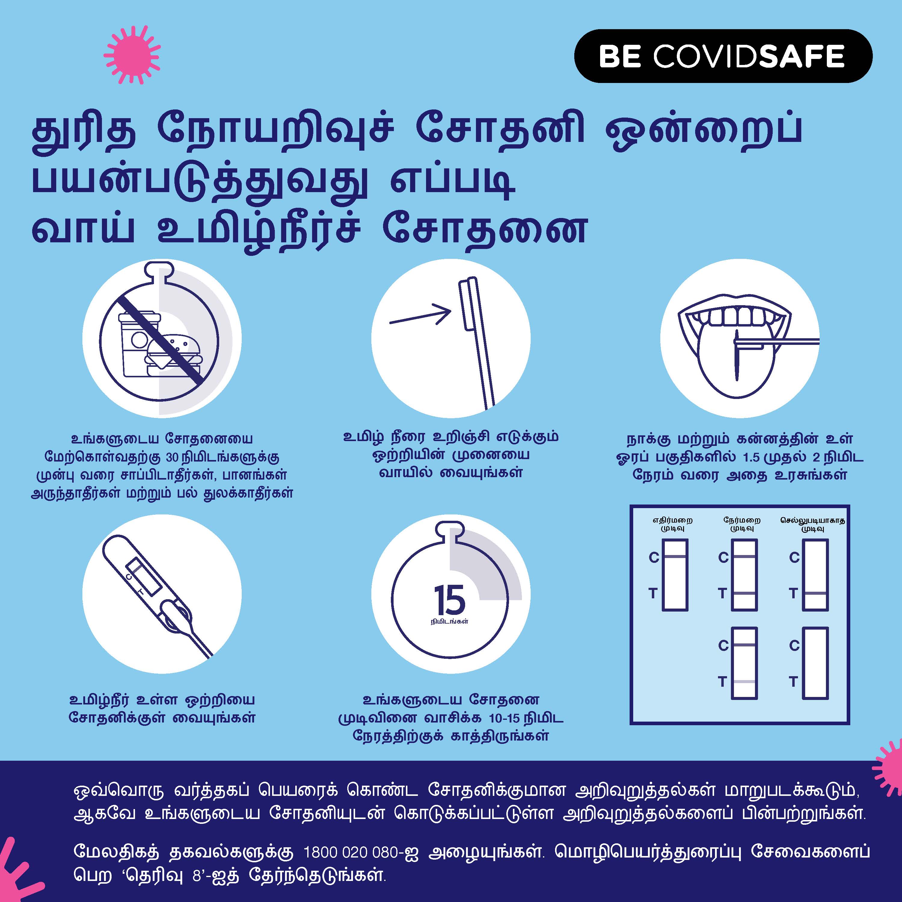 Coronavirus (COVID-19) – Social – துரித நோயறிவுச் சோதனி ஒன்றைப் பயன்படுத்துவது எப்படி  வாய் உமிழ்நீர்ச் சோதனை (Rapid antigen oral saliva test)