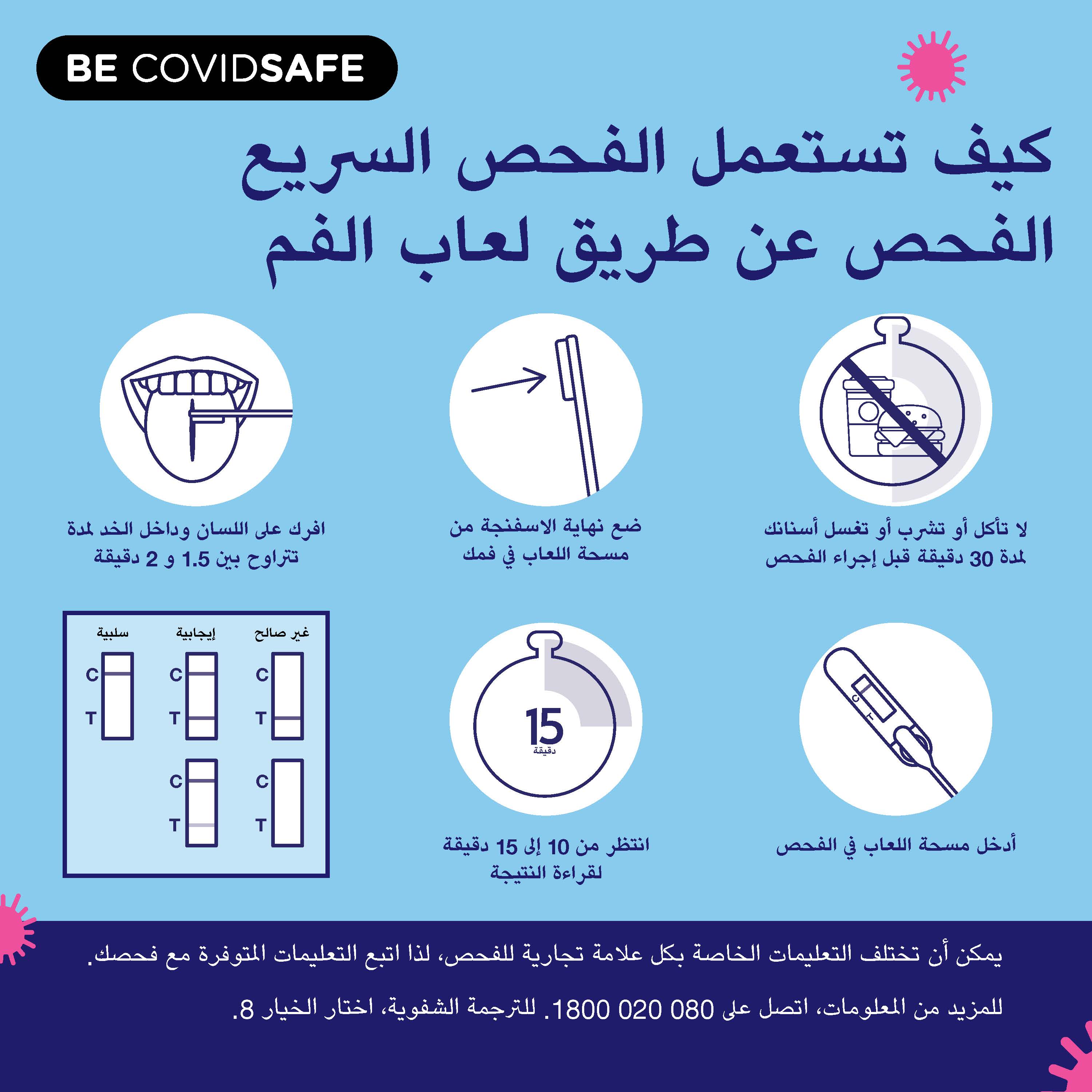 Coronavirus (COVID-19) – Social – كيف تستعمل الفحص السريع الفحص عن طريق لعاب الفم (Rapid antigen oral saliva test)
