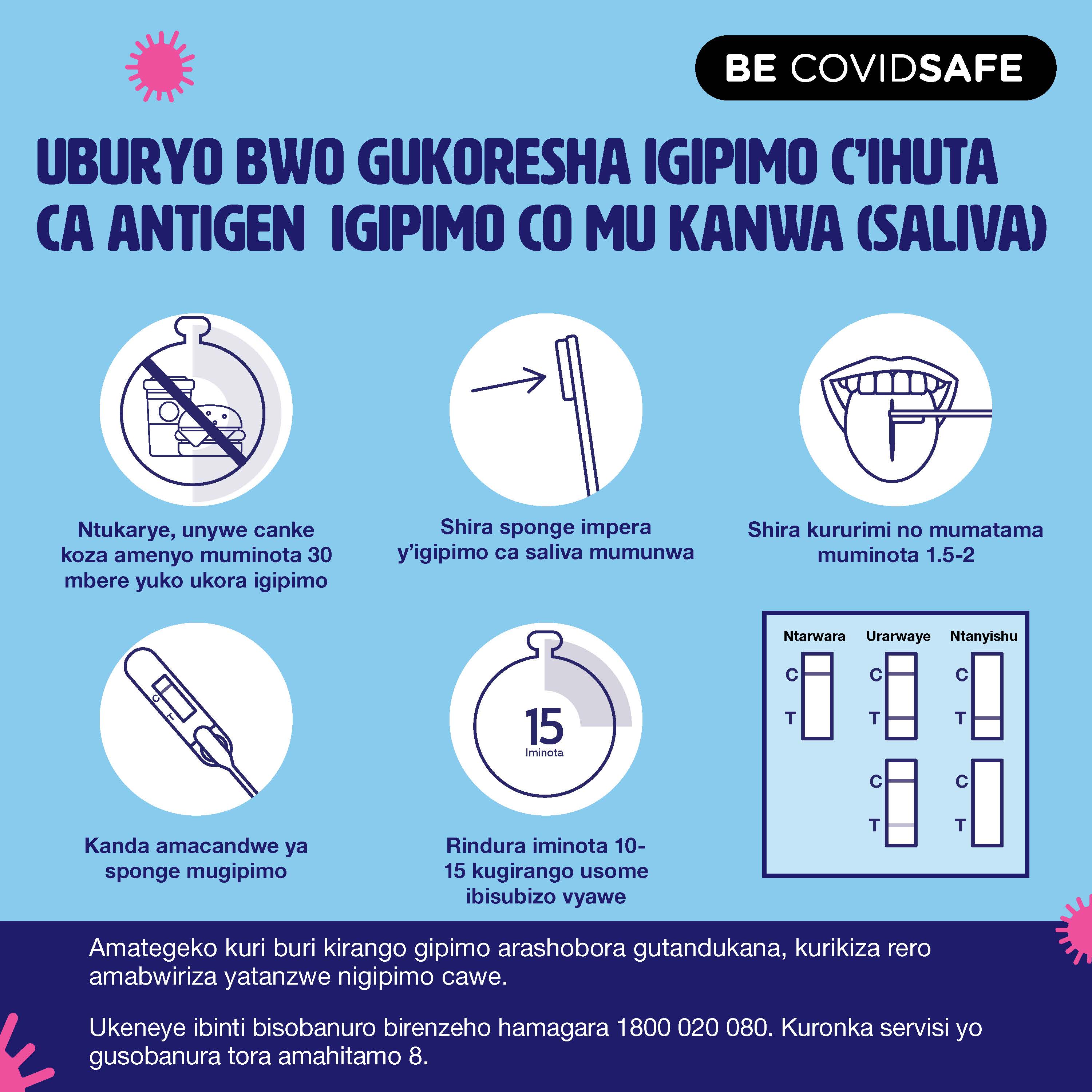 Coronavirus (COVID-19) – Social – UBURYO BWO GUKORESHA IGIPIMO C'IHUTA CA ANTIGEN IGIPIMO CO MU KANWA (SALIVA) (Rapid antigen oral saliva test)
