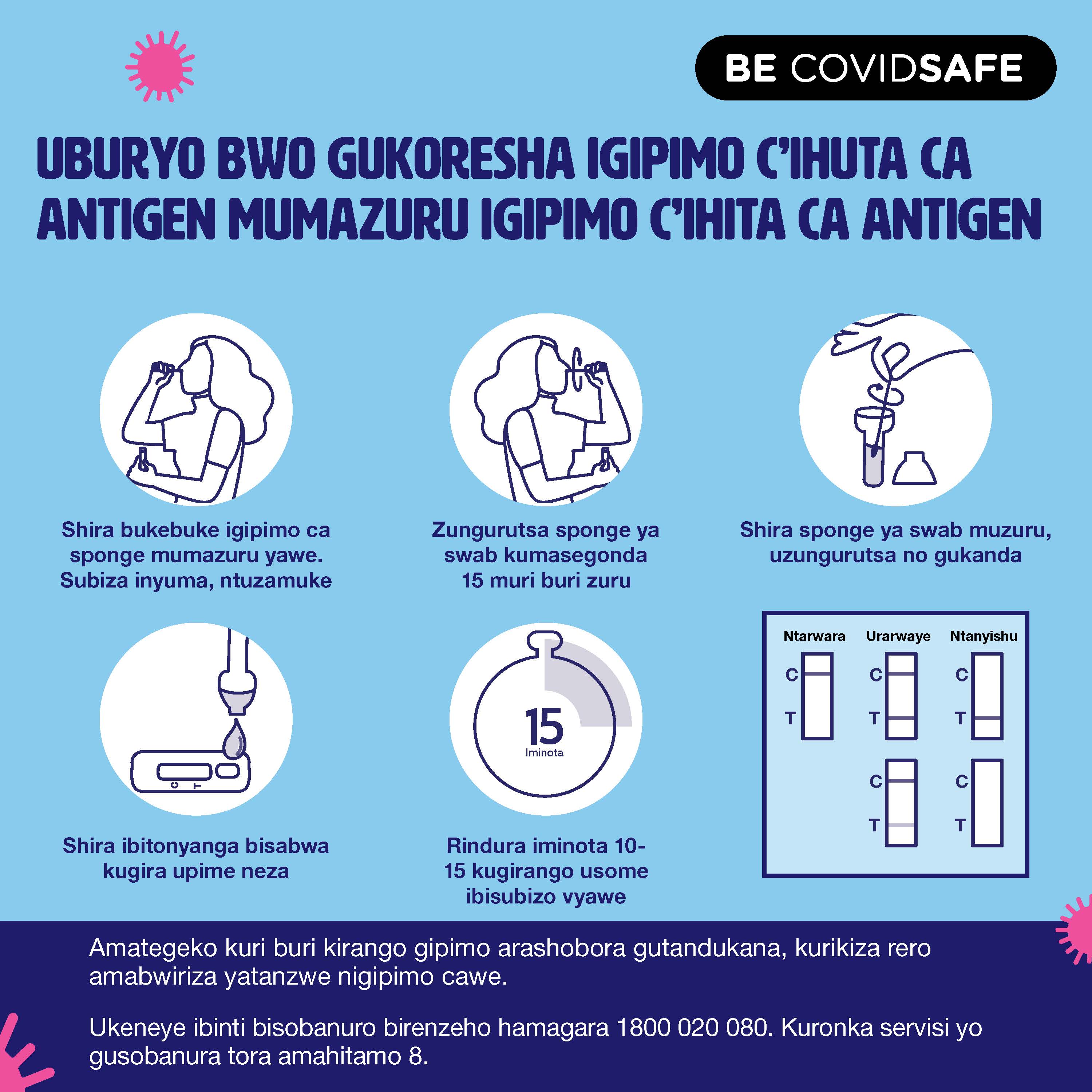 Coronavirus (COVID-19) – Social – UBURYO BWO GUKORESHA IGIPIMO C'IHUTA CA ANTIGEN MUMAZURU IGIPIMO C'IHITA CA ANTIGEN (Nasal swab RAT)