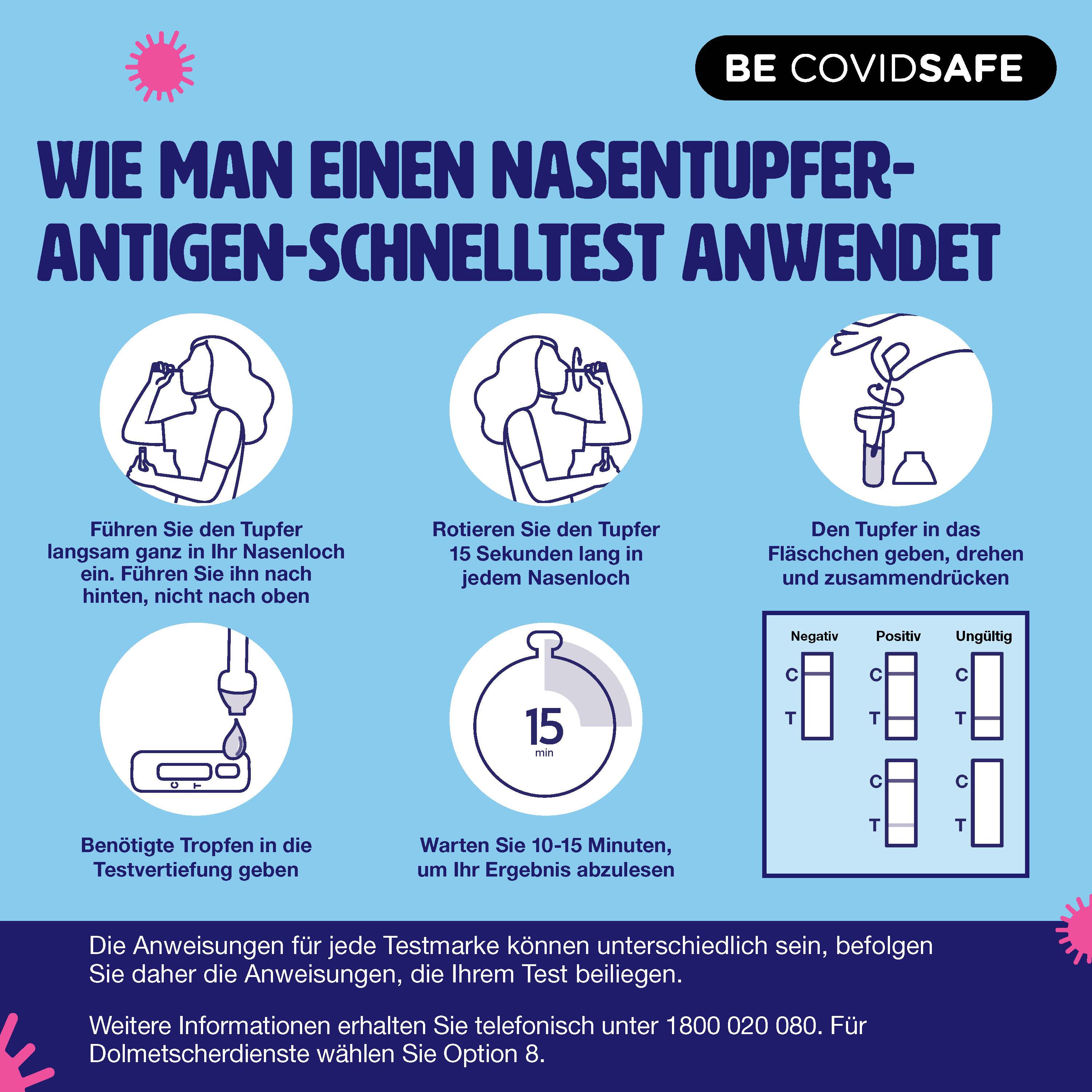 Coronavirus (COVID-19) – Social – WIE MAN EINEN NASENTUPFER-ANTIGEN-SCHNELLTEST ANWENDET (Nasal swab RAT)