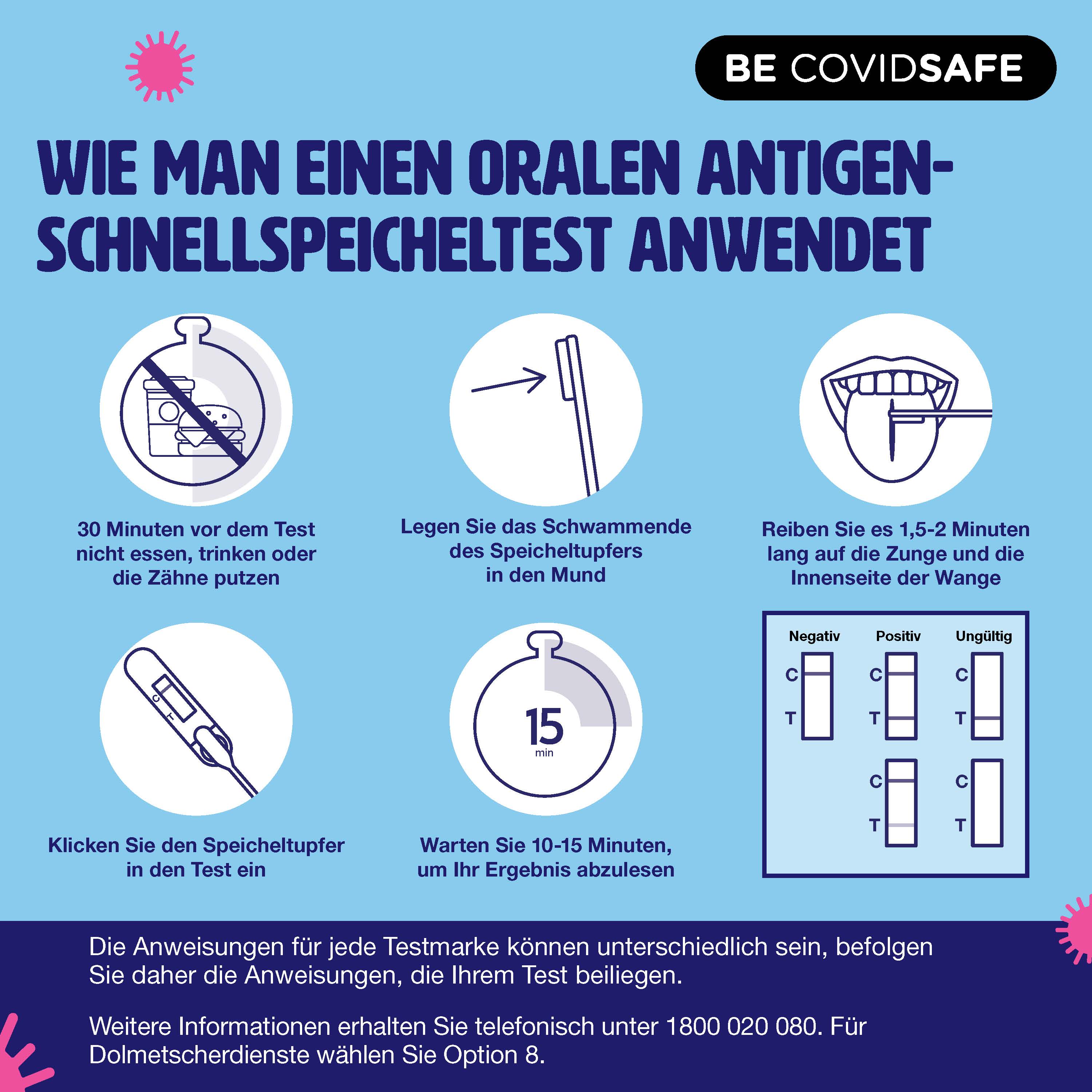Coronavirus (COVID-19) – Social – WIE MAN EINEN ORALEN ANTIGEN-SCHNELLSPEICHELTEST ANWENDET (Rapid antigen oral saliva test)