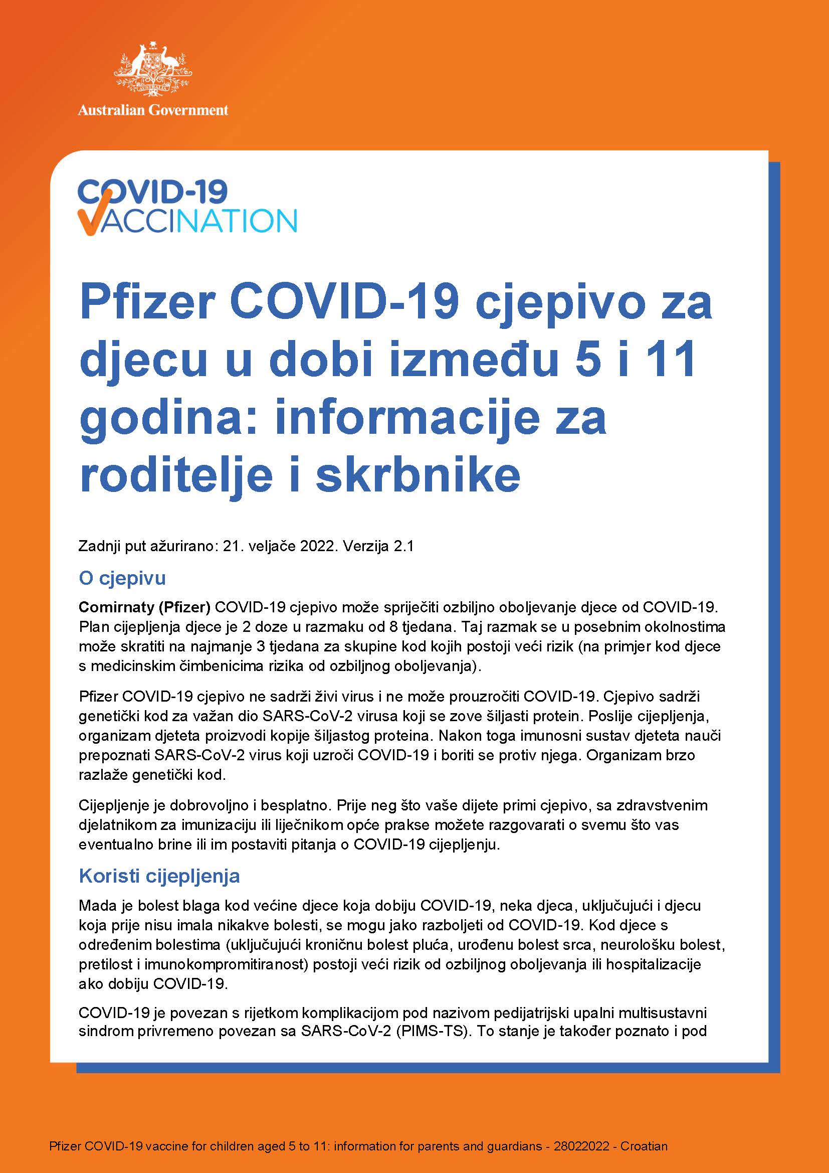 Covid 19 Vaccination Pfizer Covid 19 Cjepivo Za Djecu U Dobi Između 5 I 11 Godina Informacije Za Roditelje I Skrbnike Consent Form For Children Aged 5 To 11 Australian Government Department Of Health