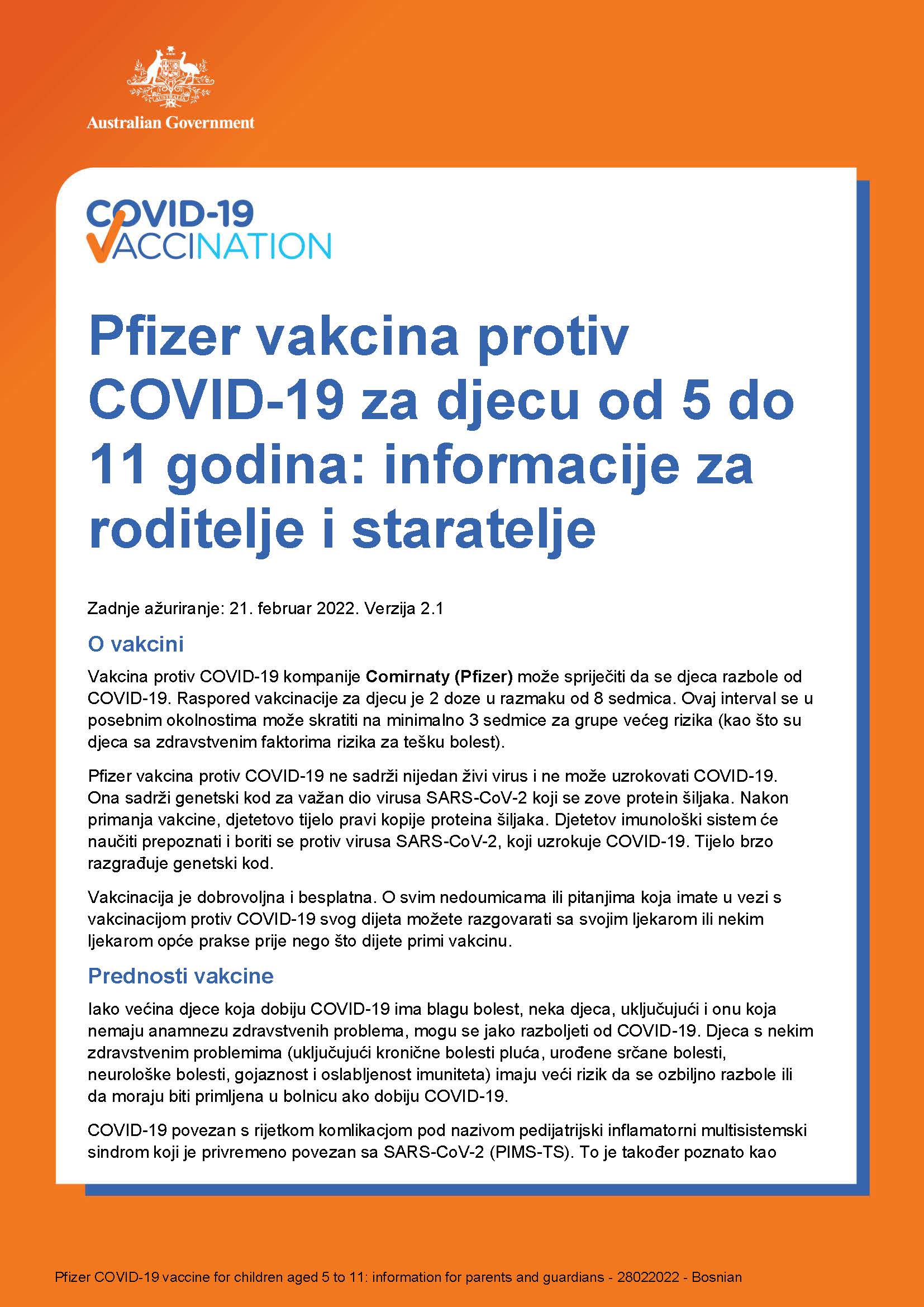 COVID 19 Vaccination Pfizer Vakcina Protiv COVID 19 Za Djecu Od 5 Do 
