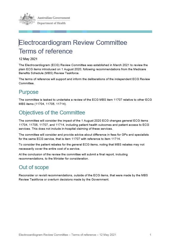 Electrocardiogram Review Committee – Terms of reference cover image