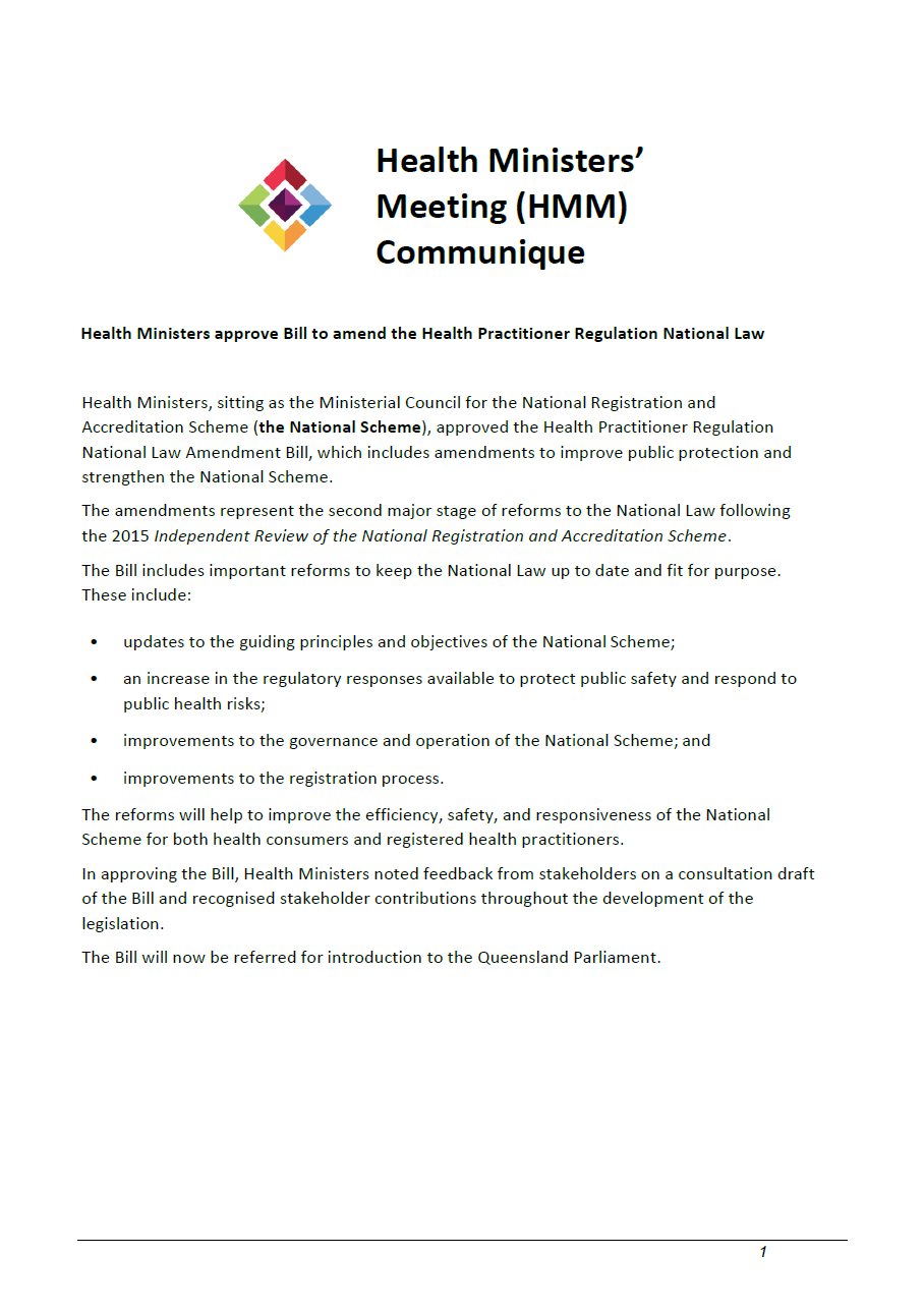 HMM communique – Health Practitioner Regulation National Law Amendments