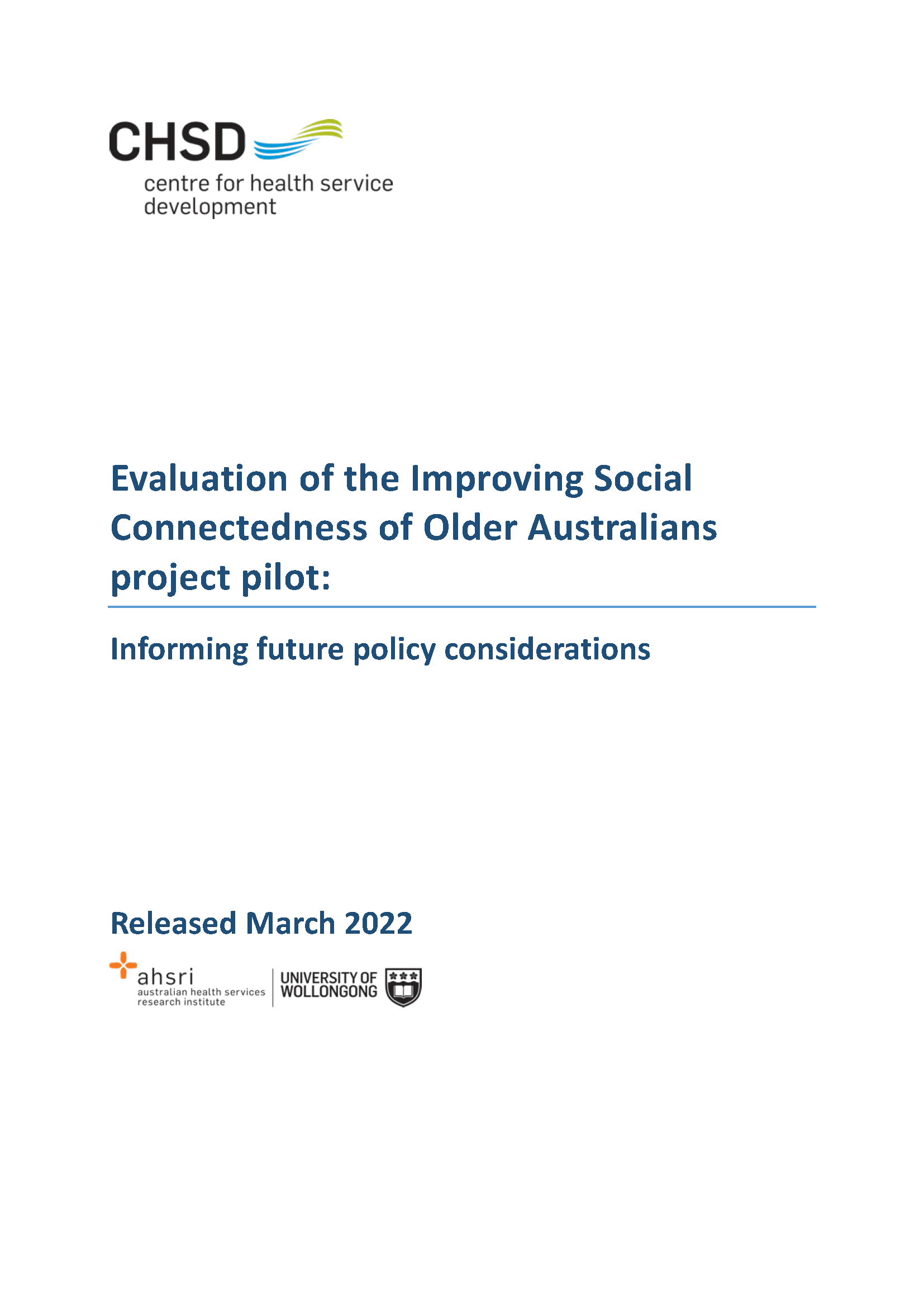 ISCOA Project Pilot Evaluation Informing Future Policy