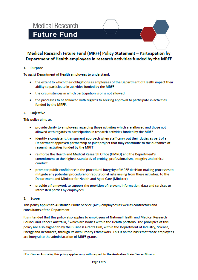 MRFF policy statement