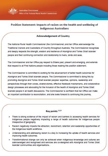 Position Statement - Impacts of racism on the health and wellbeing of Indigenous Australians
