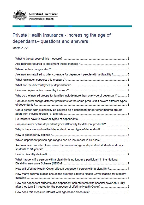 Private Health Insurance age of dependants measure – questions and answers