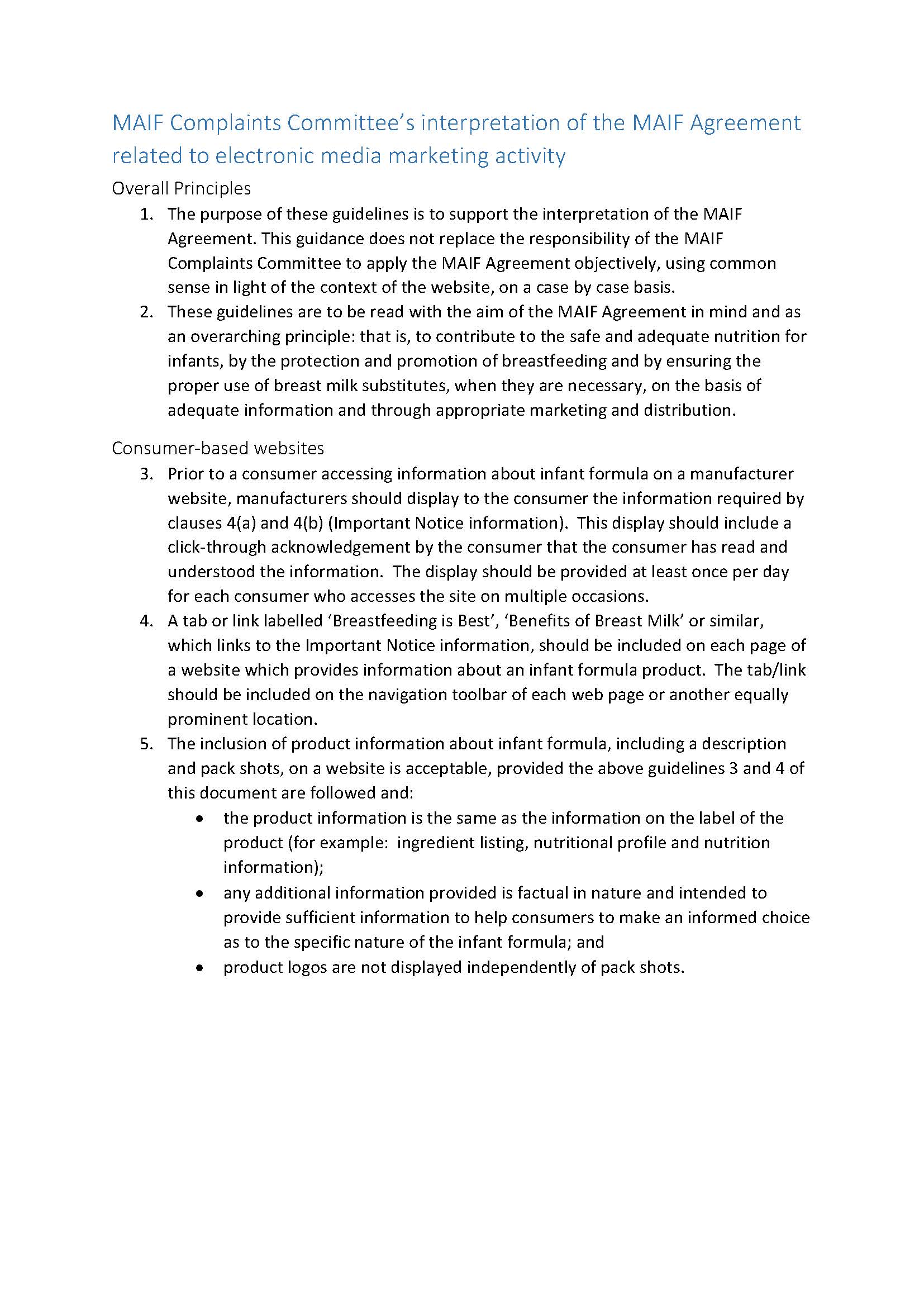 MAIF Guidance Document on Electronic media