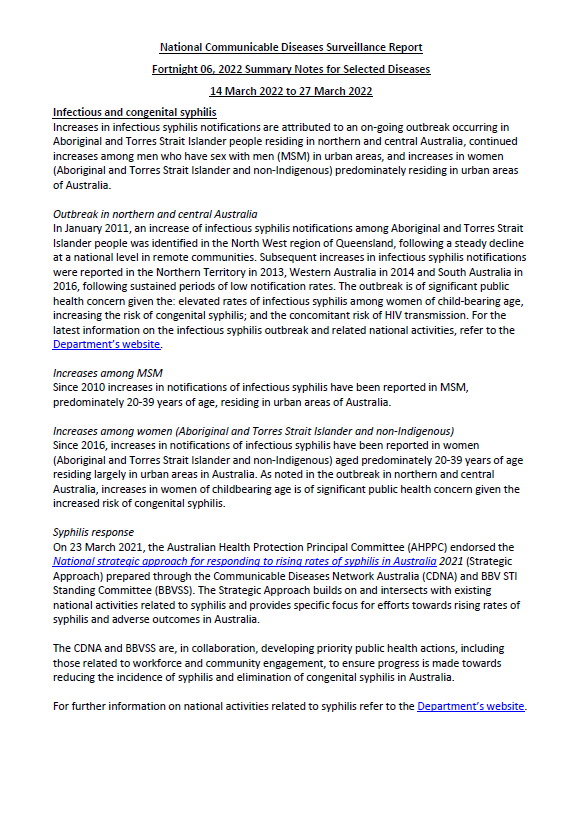 Cover image for National Notifiable Diseases Surveillance System (NNDSS) fortnightly reports – 14 to 27 March 2022
