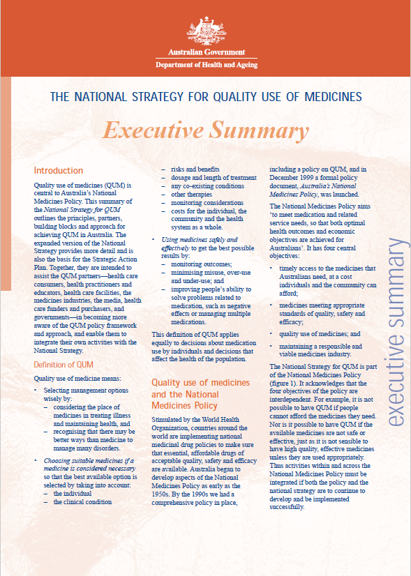 Cover image for National Strategy for Quality Use of Medicines executive summary