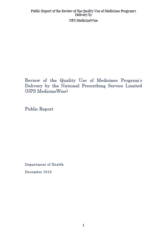 Cover image for Review of the Quality Use of Medicines Program’s delivery by NPS MedicineWise