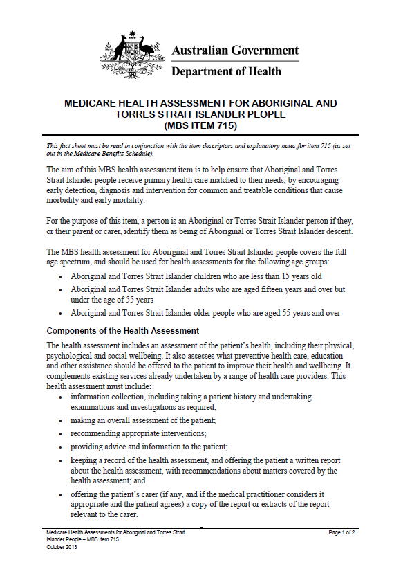 Cover image for Annual health assessment for Aboriginal and Torres Strait Islander people