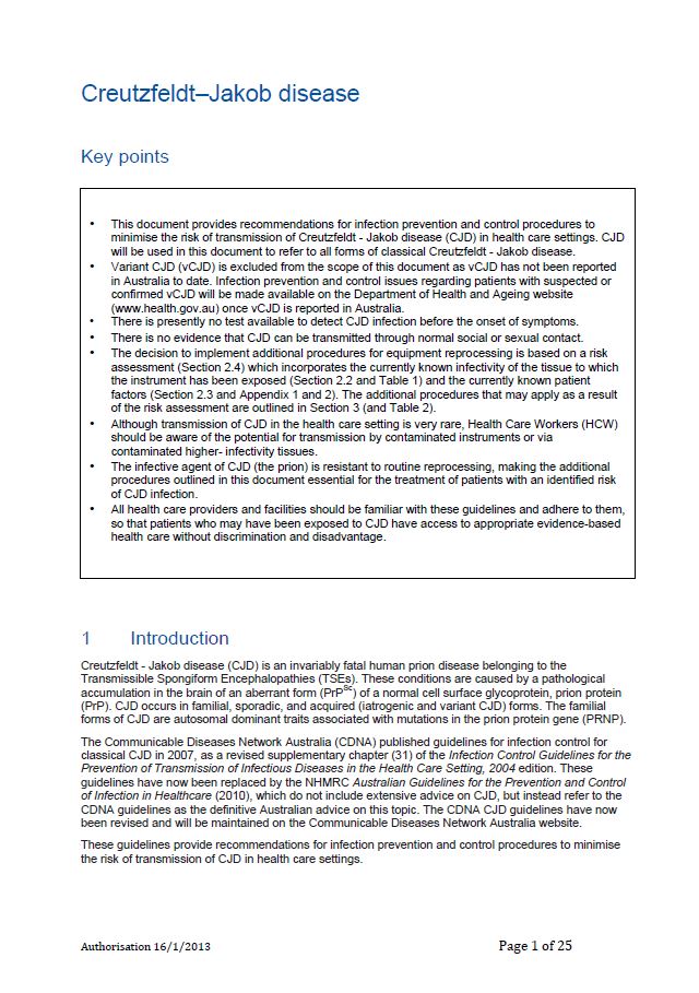 CJD Infection Control Guidelines