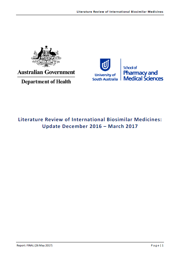 Cover image for Literature review of international biosimilar medicines update – December 2016 to March 2017