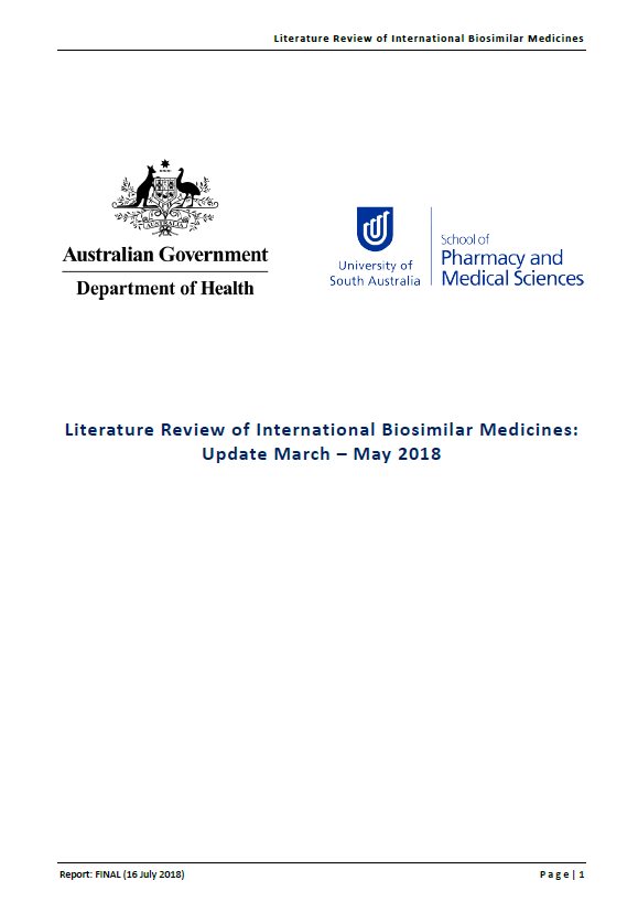 Cover image for Literature review of international biosimilar medicines update – March to May 2018