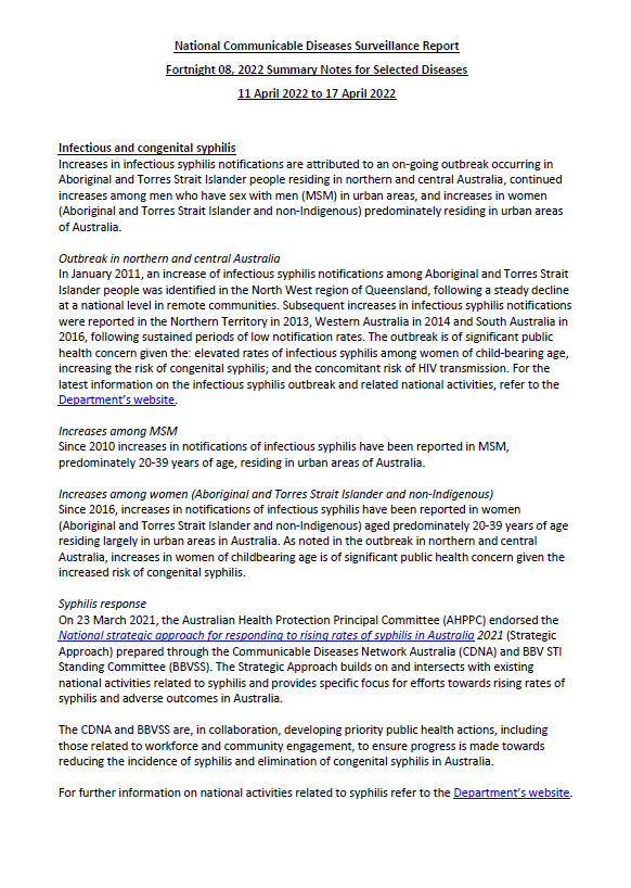 Cover image for National Notifiable Diseases Surveillance System (NNDSS) fortnightly reports – 11 to 17 April 2022