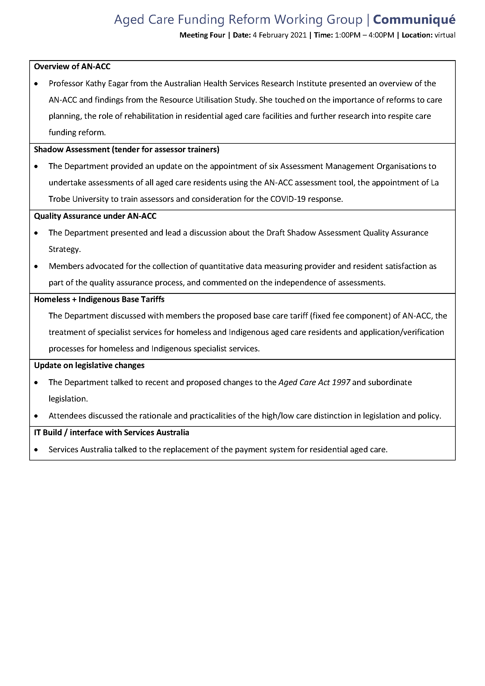 RAC communique – 4 February 2021