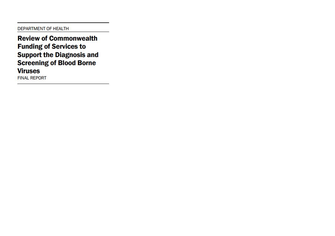Review of Commonwealth funding of services to support the diagnosis and screening of Bloodborne Viruses