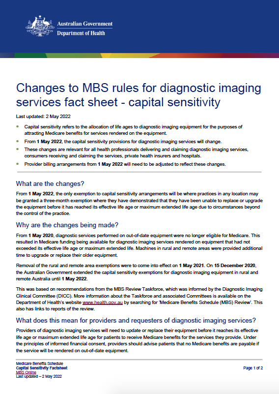 Changes to MBS rules for diagnostic imaging services – capital sensitivity cover image