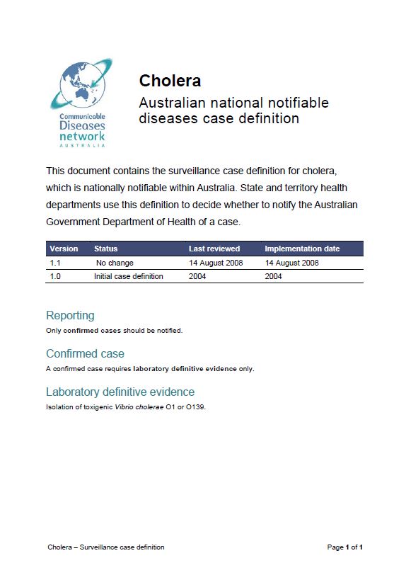 Cholera – Surveillance case definition