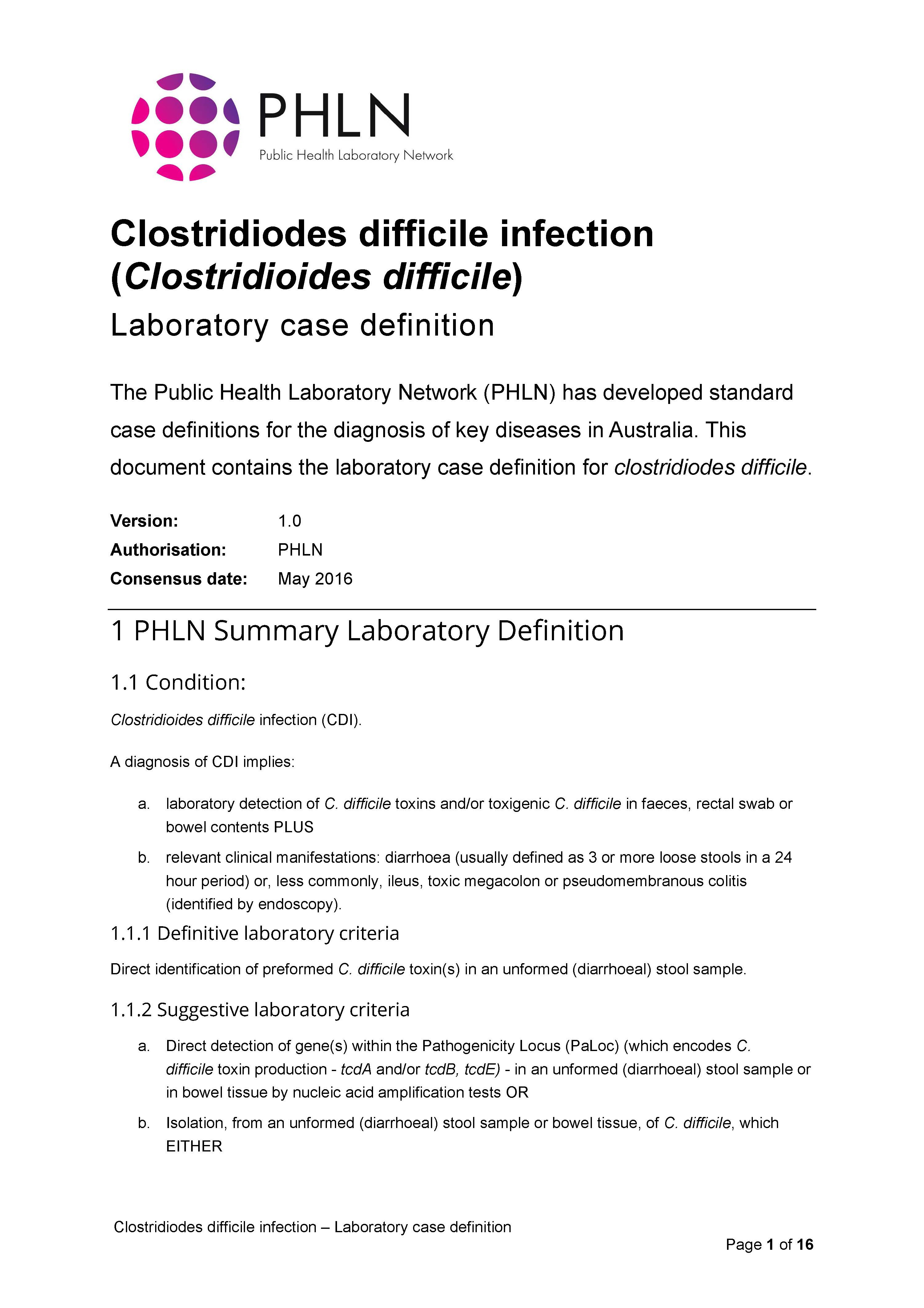 Clostridiodes difficile infection – Laboratory case definition