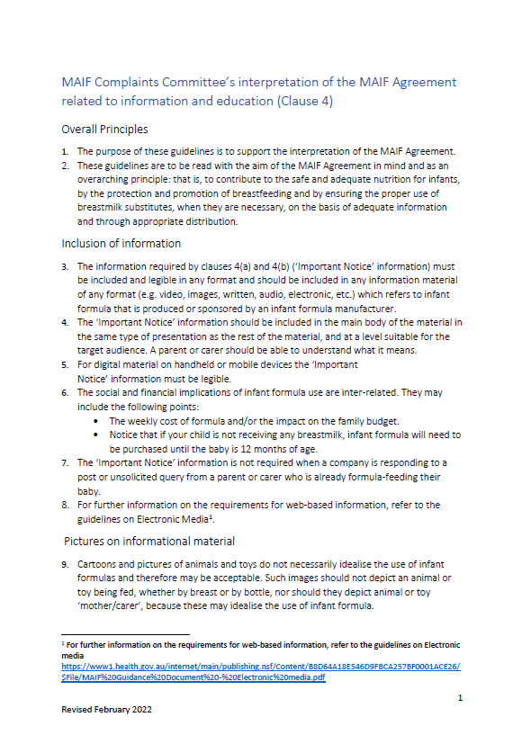 Cover image for Guidance documents for interpretation of the MAIF Agreement – Information and education (clause 4)