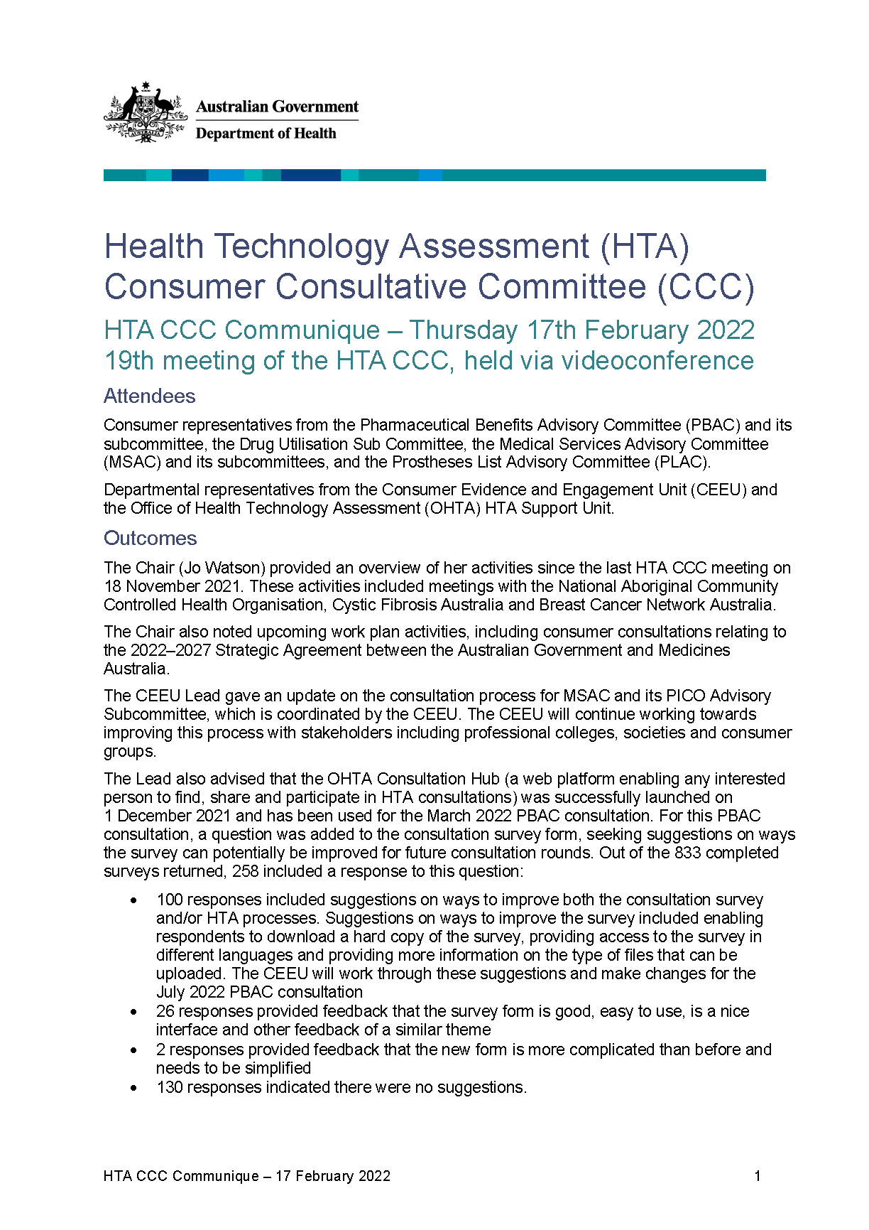 HTACCC communique – 17 February 2022
