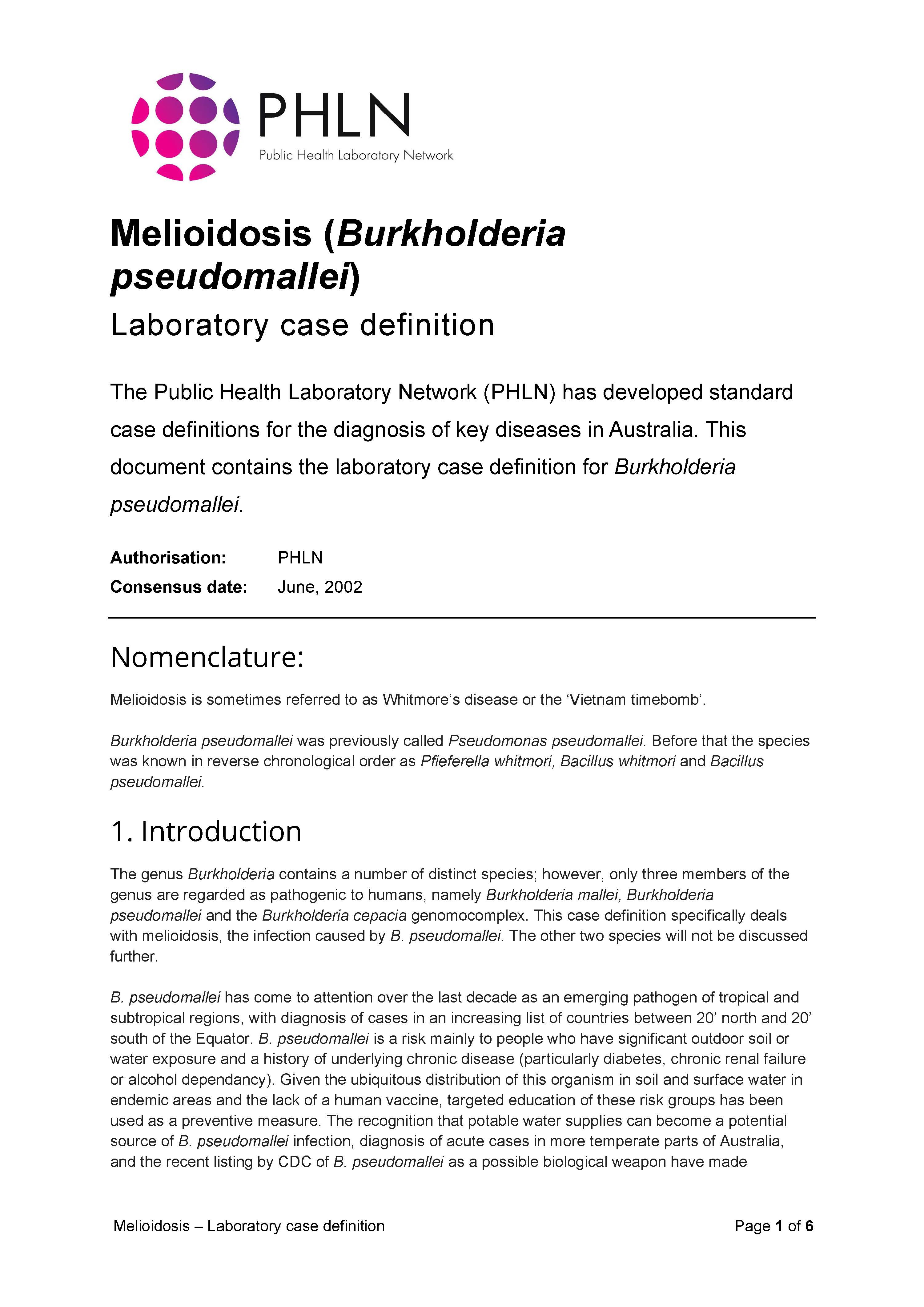 Melioidosis – Laboratory case definition