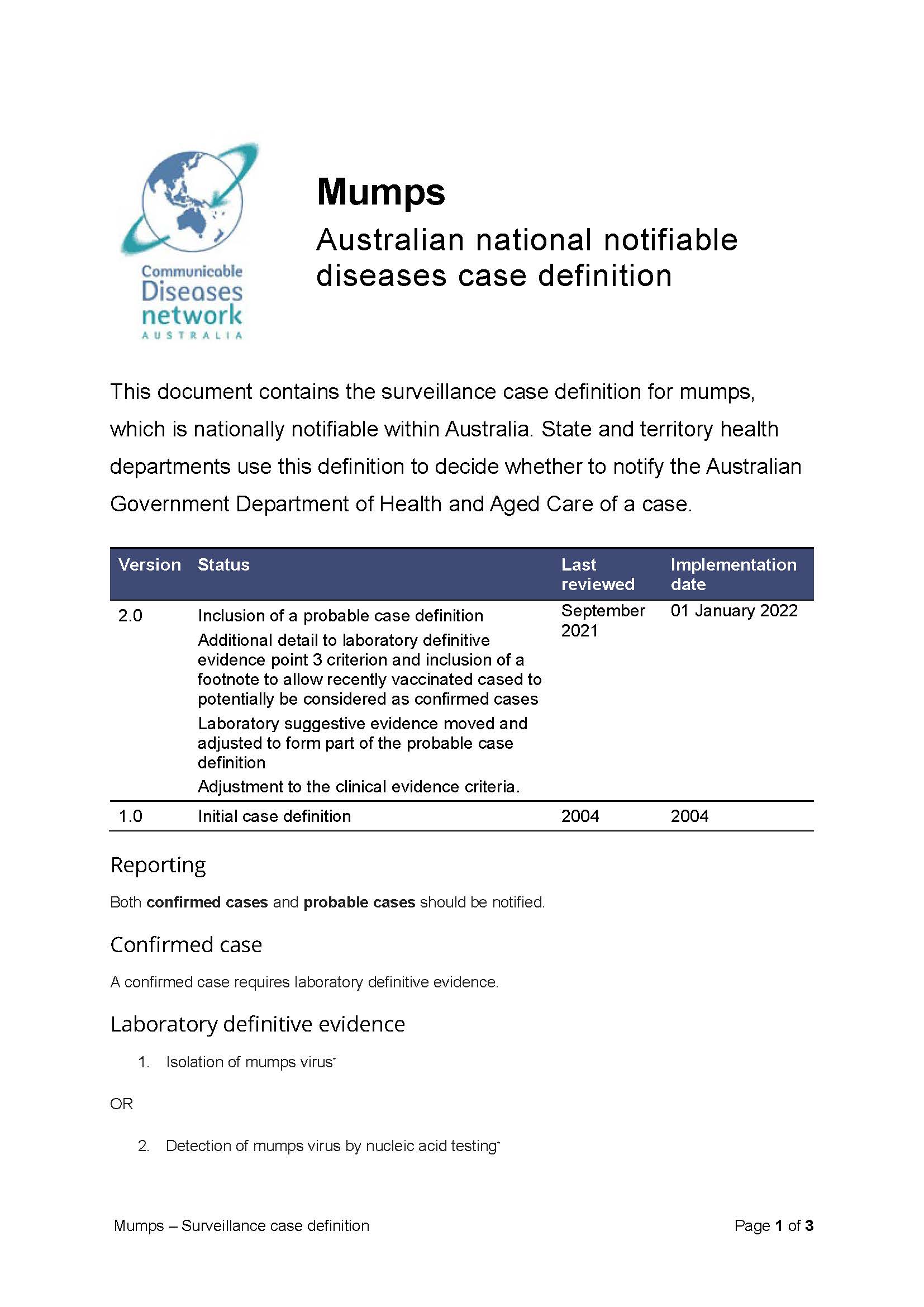 Mumps Surveillance Case Definition Australian Government Department 