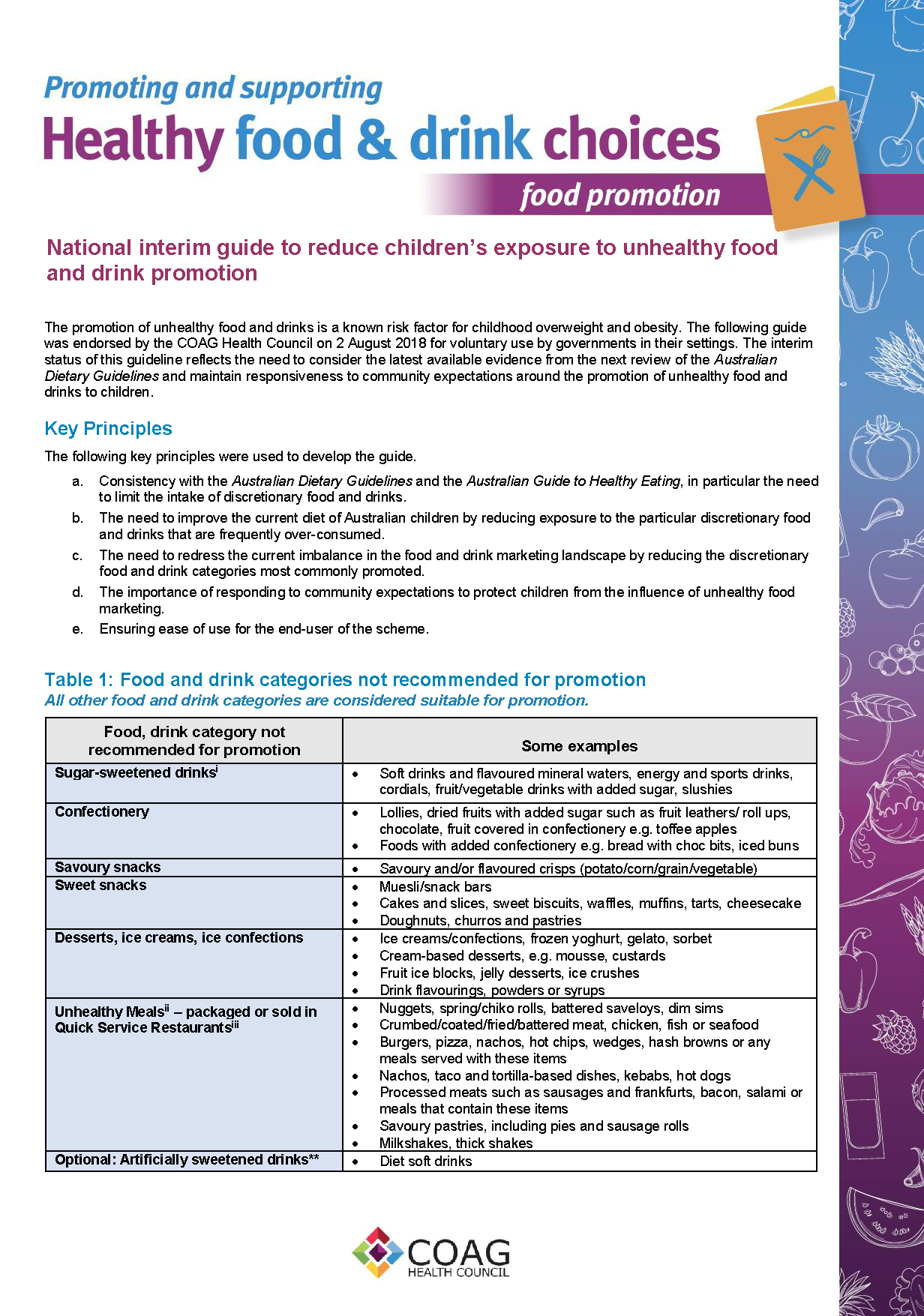 National interim guide to reduce children’s exposure to unhealthy food and drink promotion – Cover image
