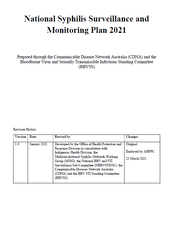 Cover image for National syphilis surveillance and monitoring plan 2021