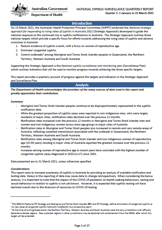 Cover image for National syphilis surveillance quarterly reports 2021