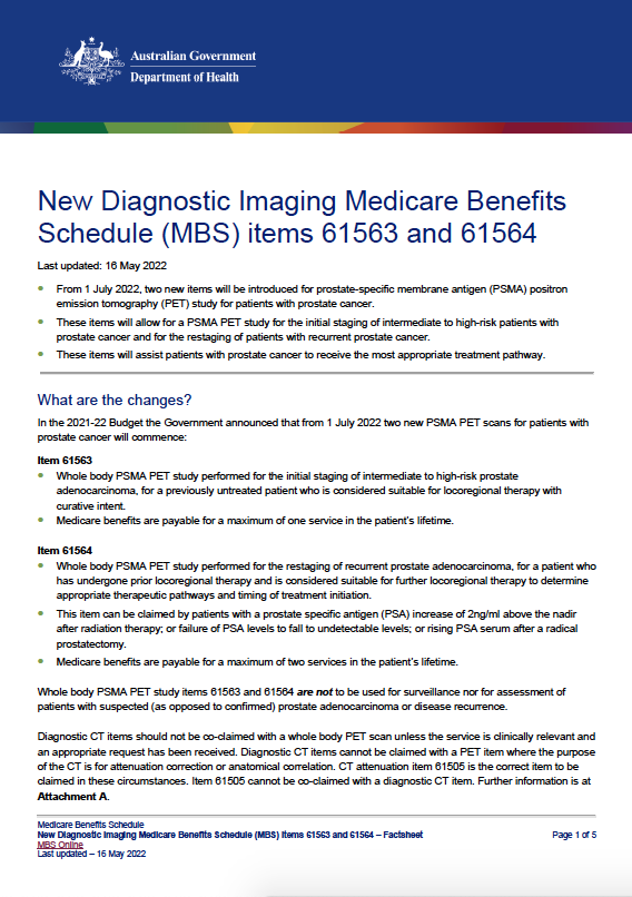 Cover image for New Diagnostic Imaging Medicare Benefits Schedule (MBS) items 61563 and 61564