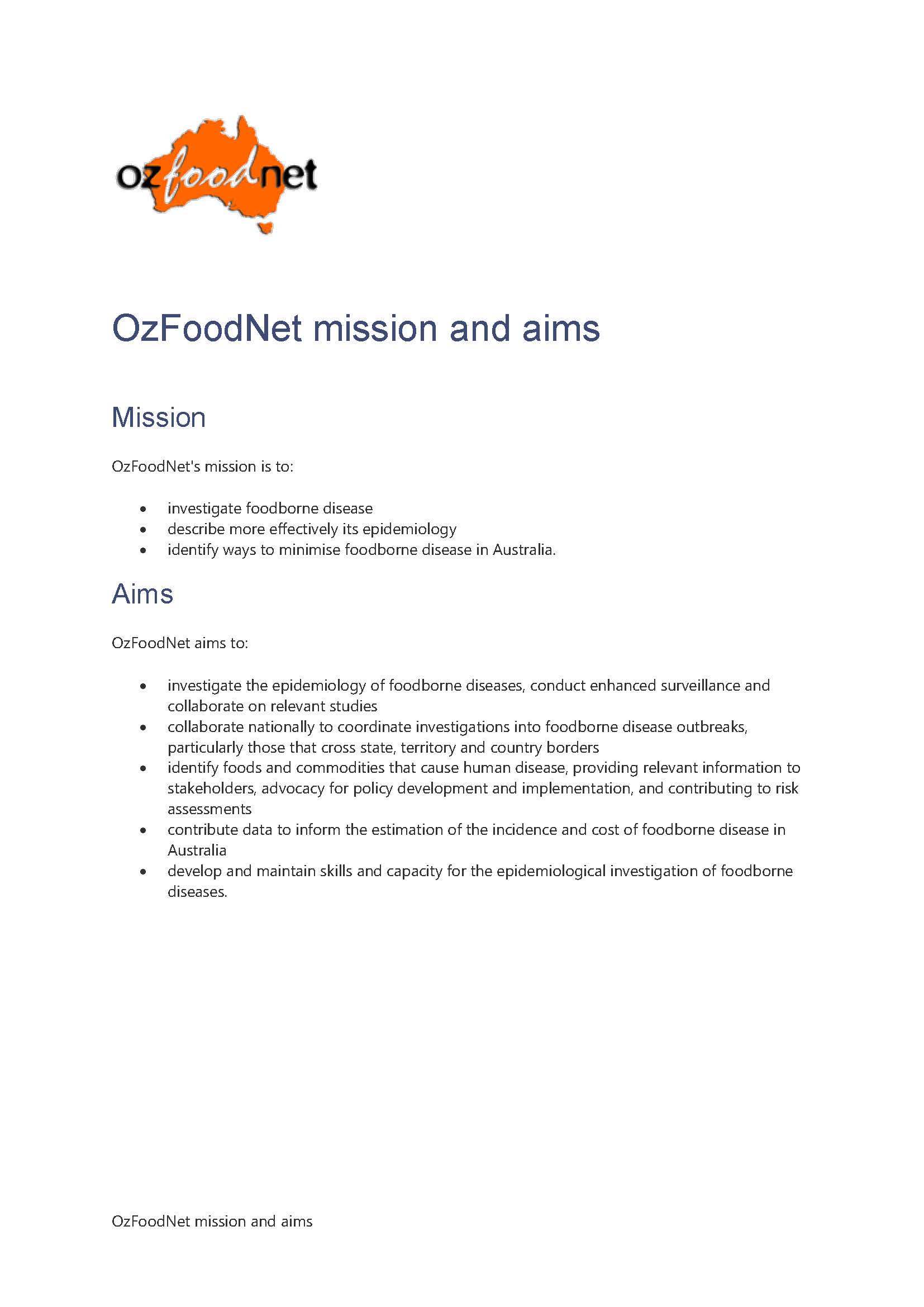 OzFoodNet mission and aims