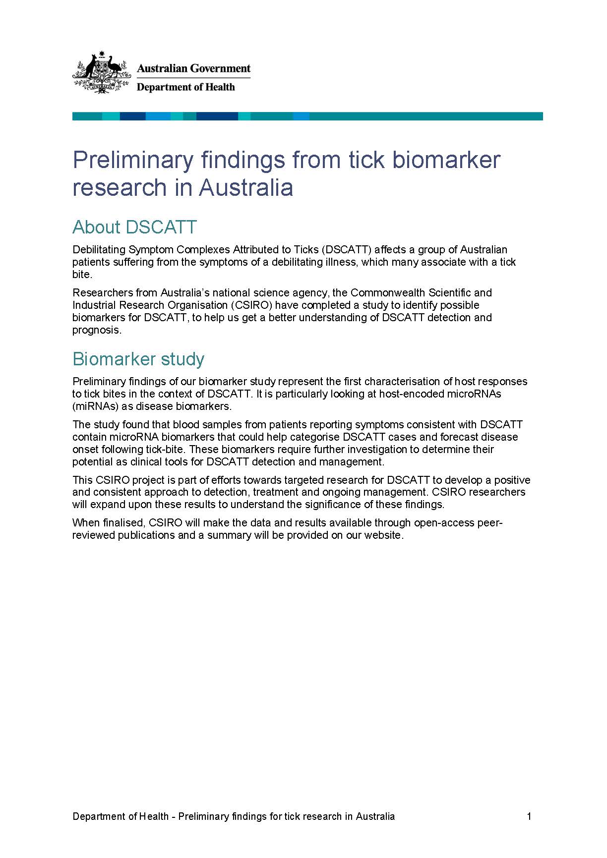 Preliminary findings from tick biomarker research in Australia