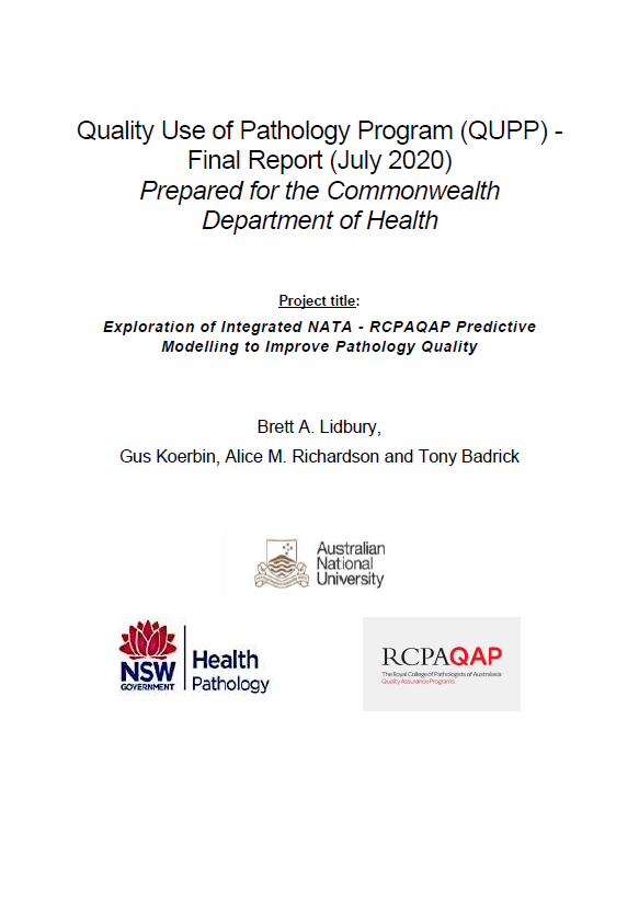 Cover image for Quality Use of Pathology Program (QUPP) – Final report for the exploration of predictive modelling to improve pathology quality project