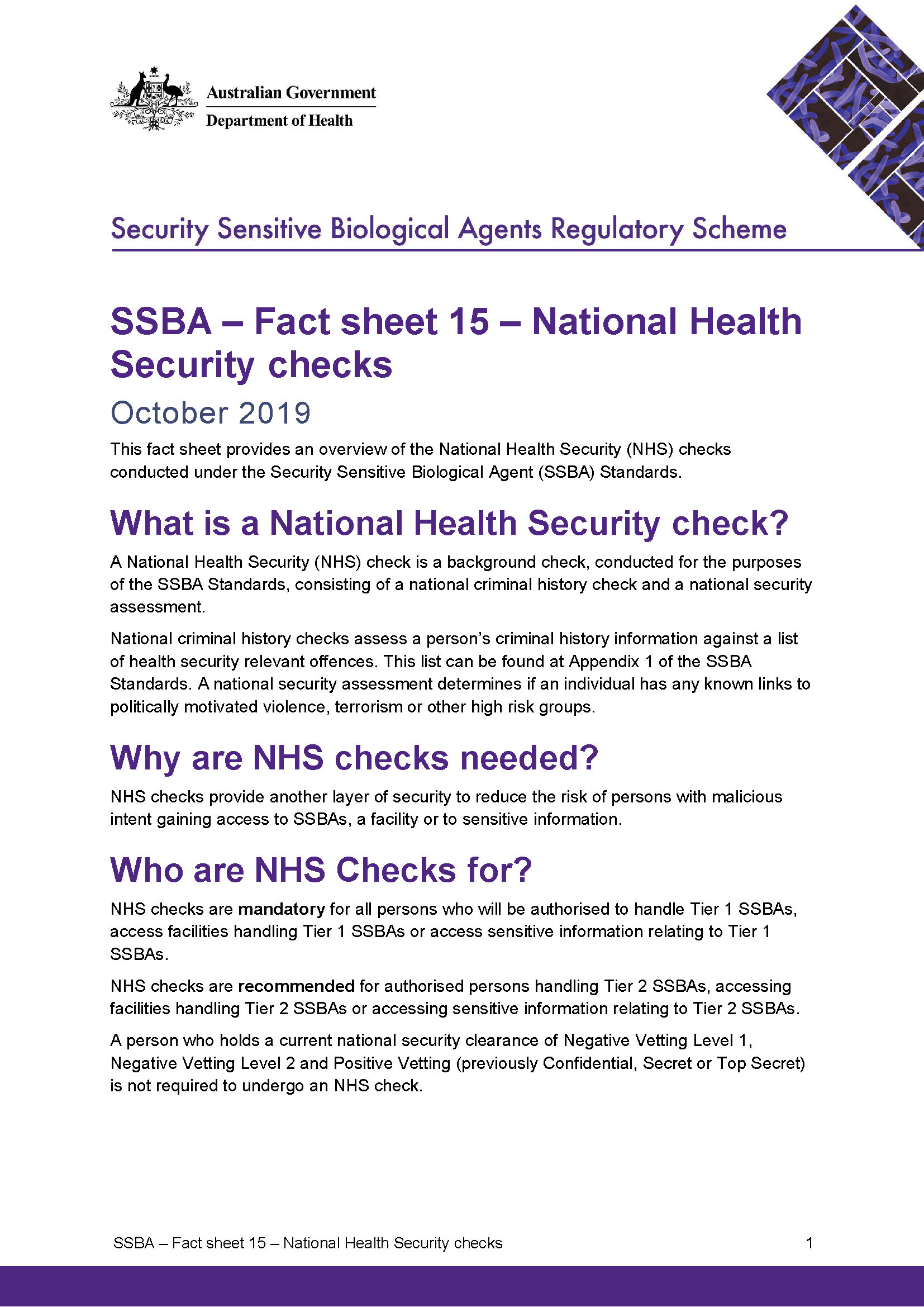 SSBA – Fact sheet 15 – National Health Security checks