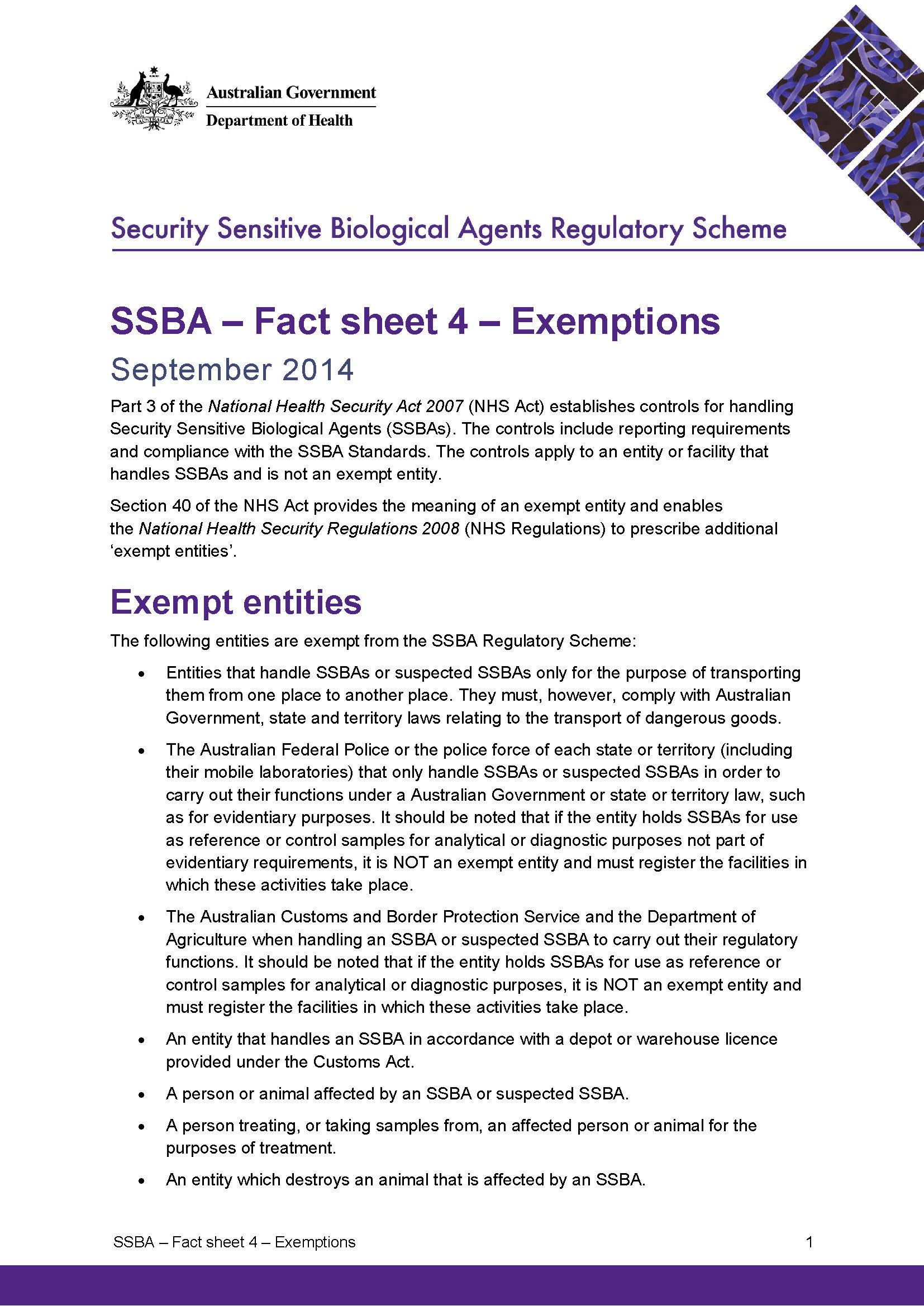 SSBA – Fact sheet 4 – Exemptions