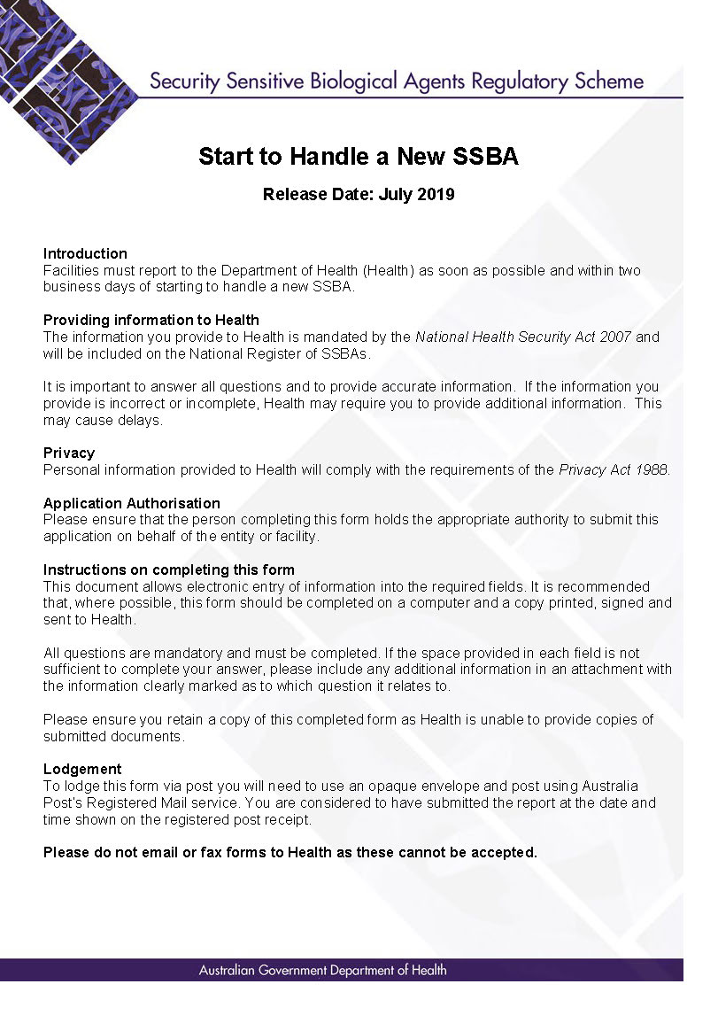 SSBA – Form – Start to handle a new SSBA