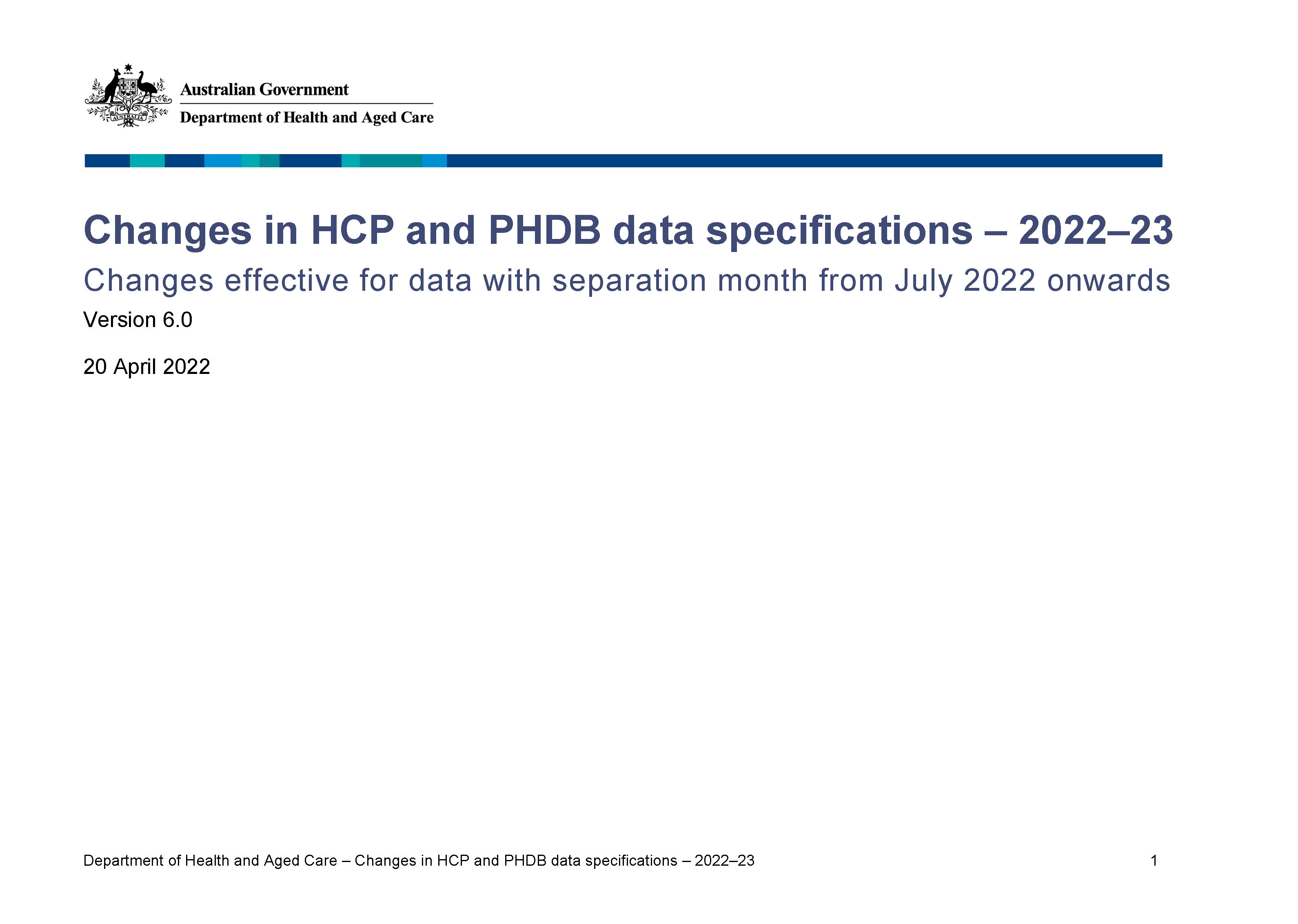 Changes in HCP and PHDB data specifications – 2022–23