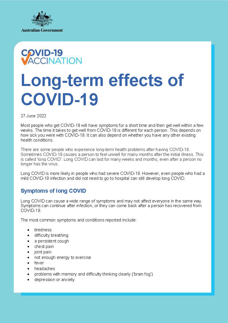 COVID 19 Vaccination Long term Effects Of COVID 19 Australian 