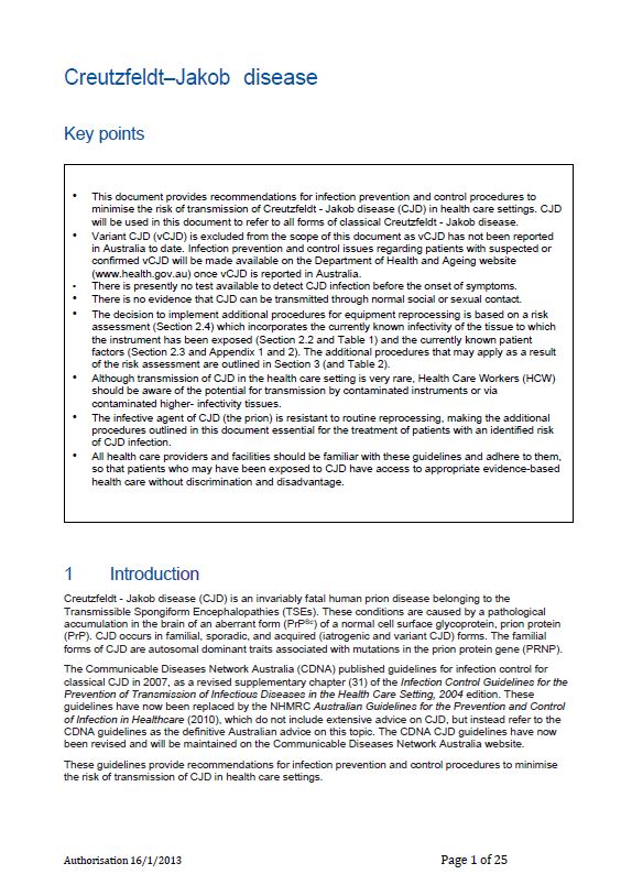 Creutzfeldt–Jakob disease – Infection control guidelines