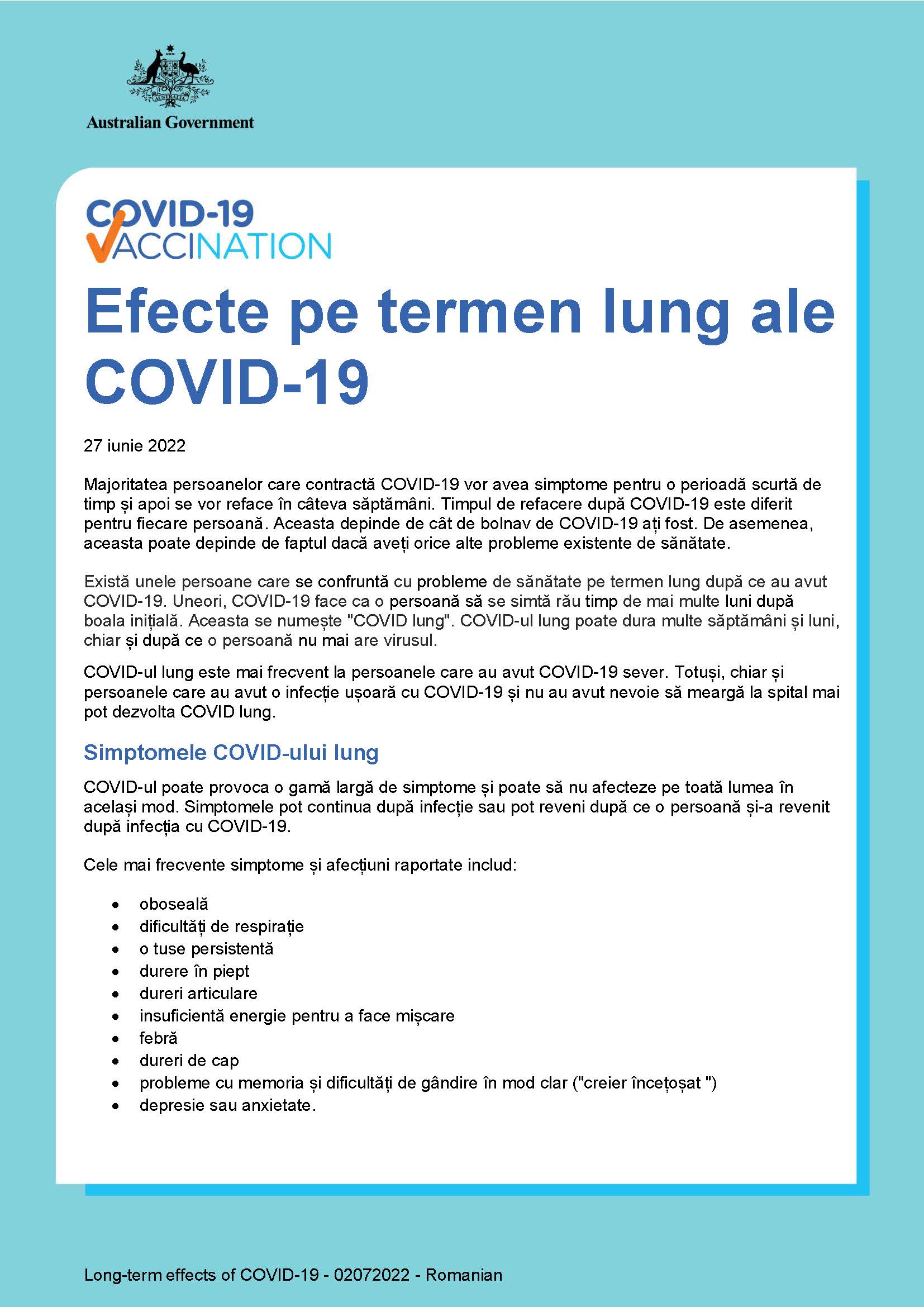 Efecte pe termen lung ale COVID-19