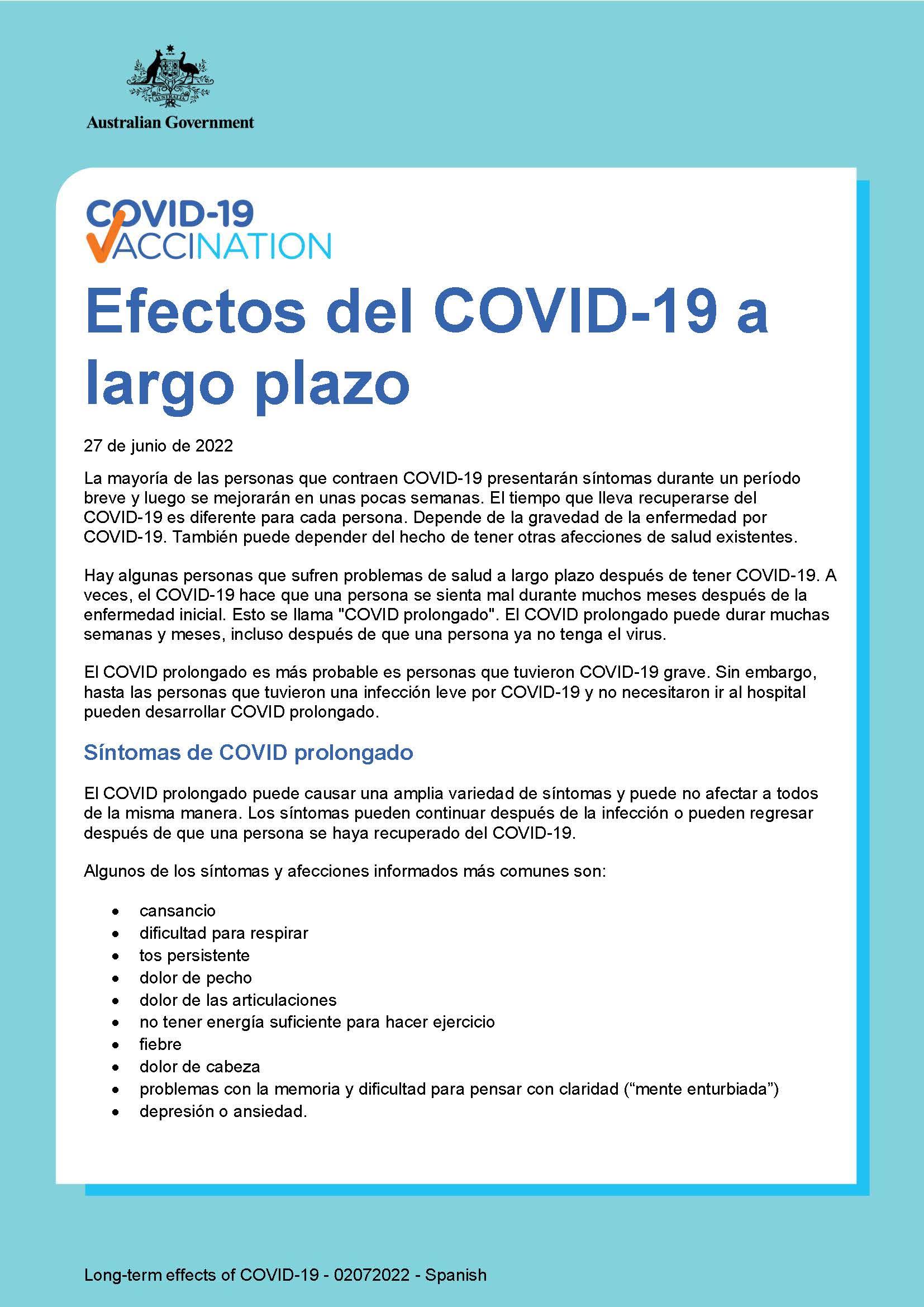 Efectos del COVID-19 a largo plazo