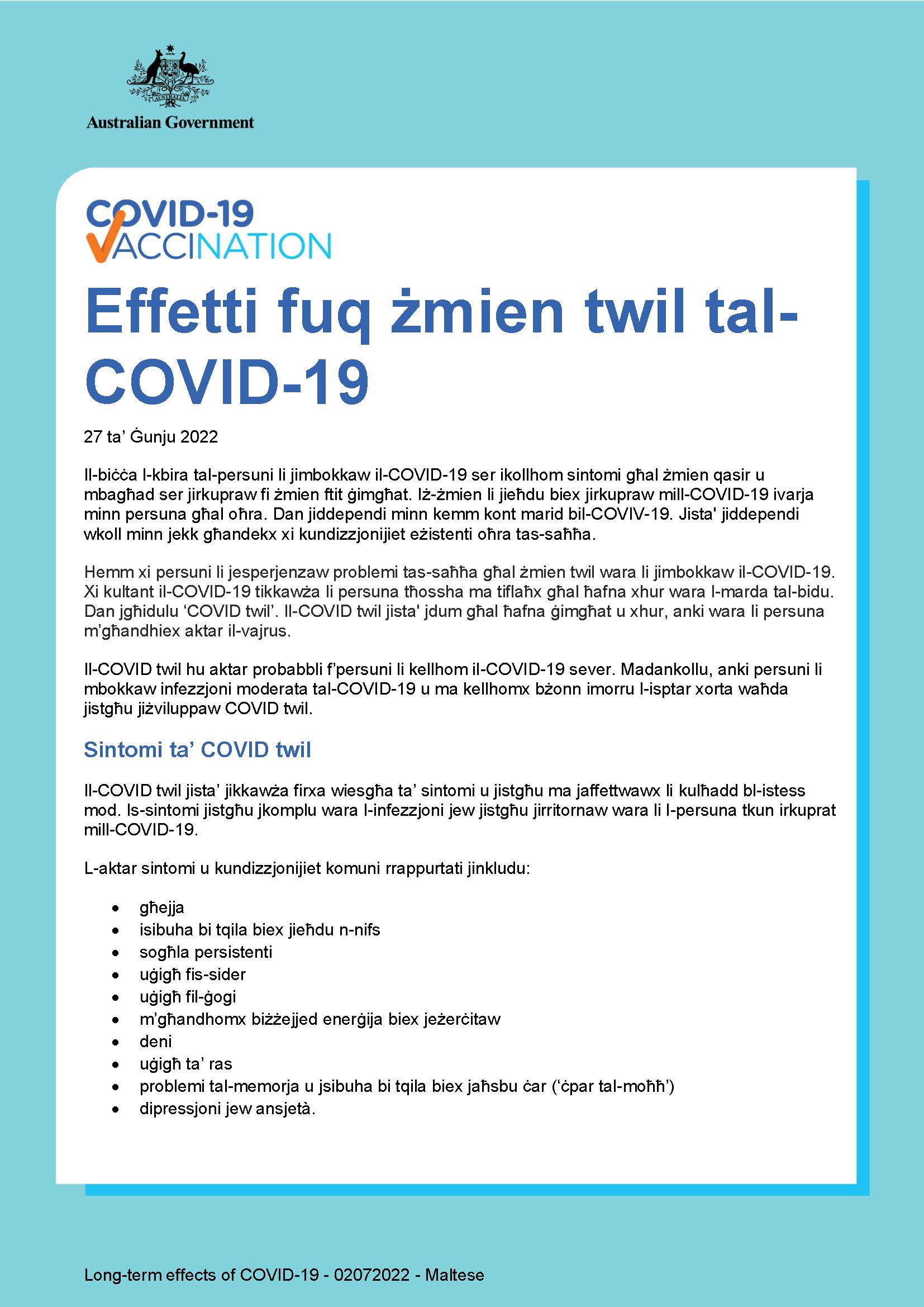 Effetti fuq żmien twil tal-COVID-19